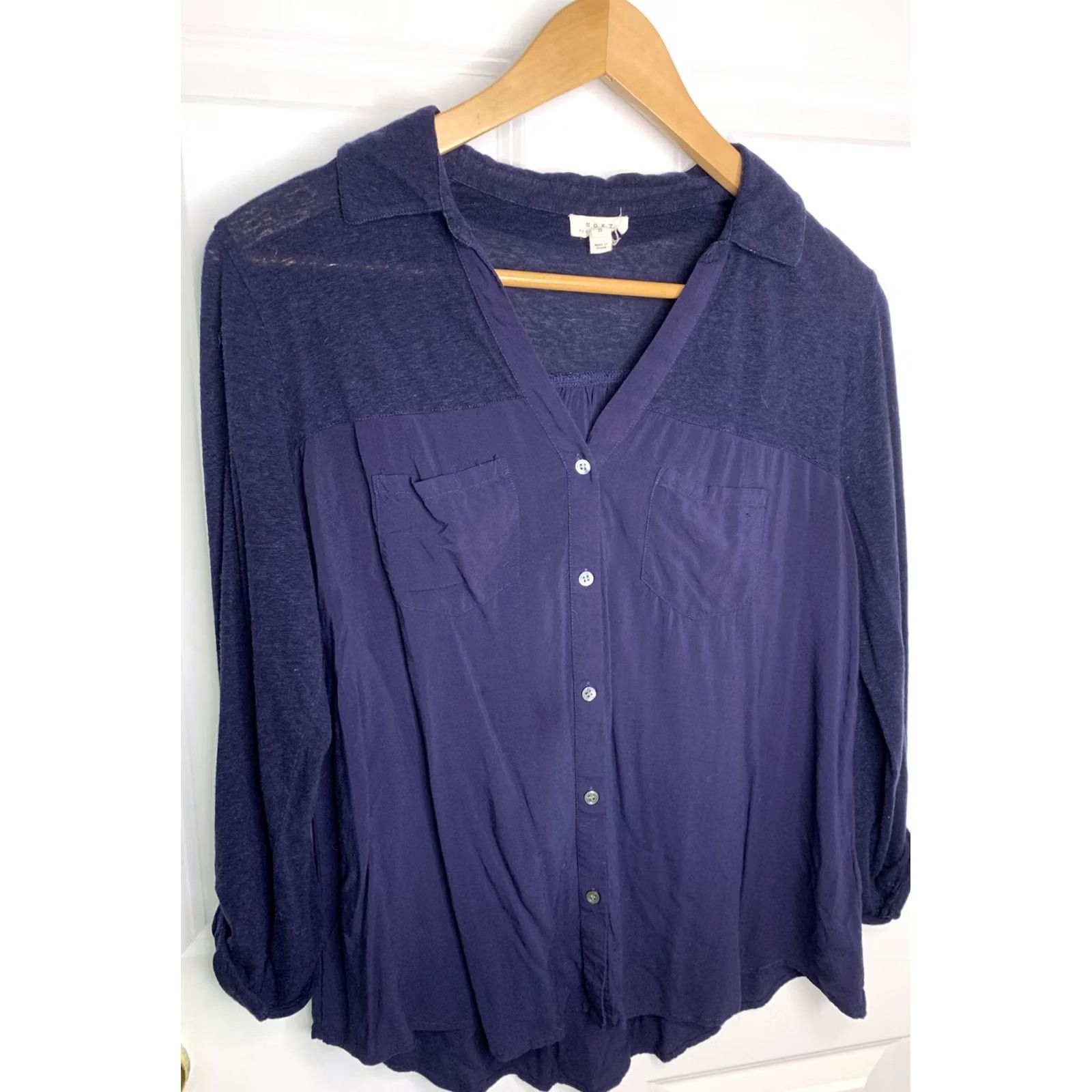 Joie Joie Soft Button Up Pullover V-Neck Navy Womens SZ S - 3/4 Sleeve, Roll Tab Sleeve, Blue, V-Neck, Pullover, Womens, Small Hole See Photos #120 Size S / US 4 / IT 40 - 2 Thumbnail