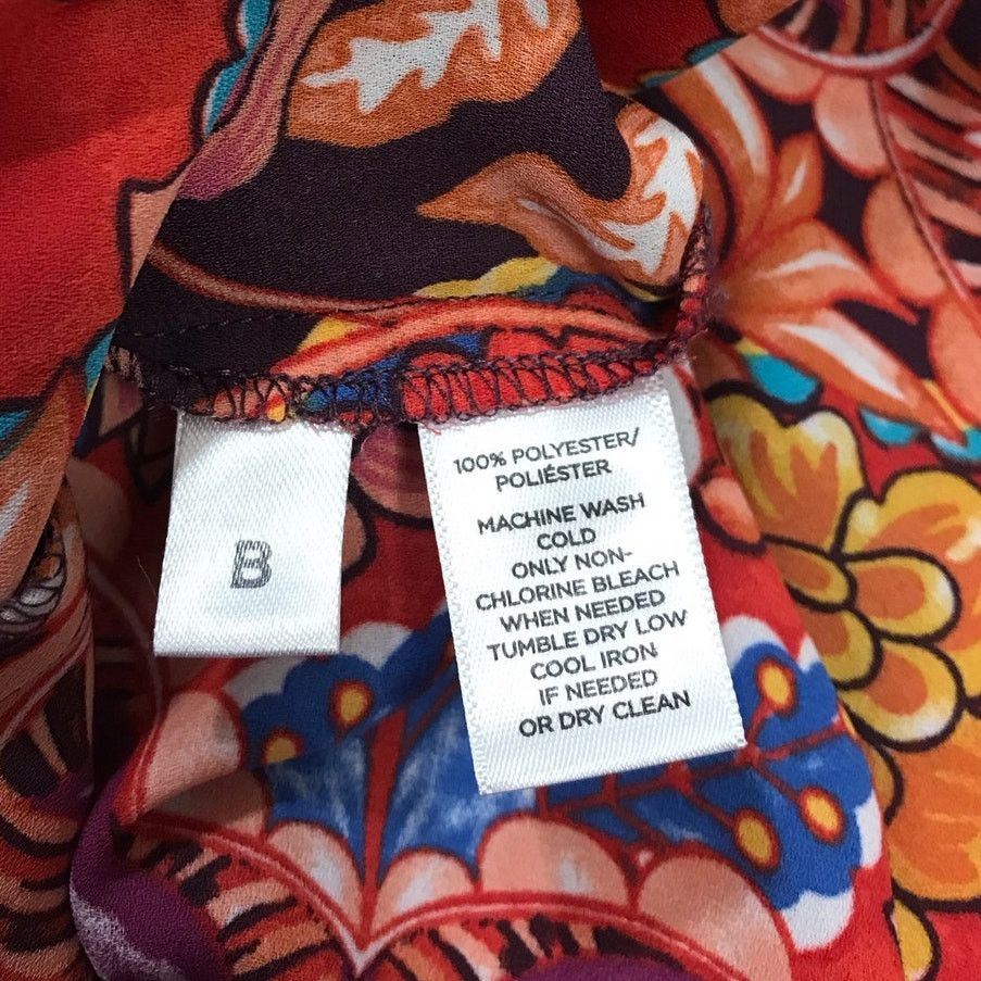 Loft LOFT Red Whimsical Floral Round Neck Long Slit Sleeve Top XS Size XS / US 0-2 / IT 36-38 - 4 Thumbnail