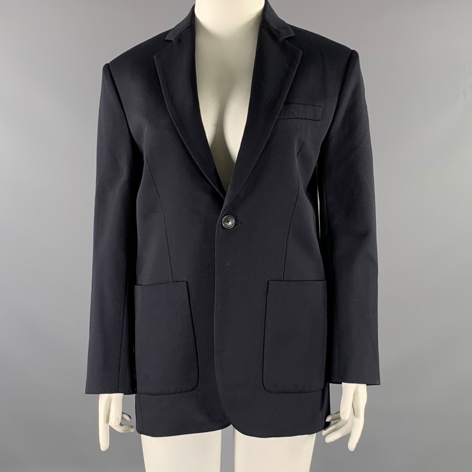 Nili Lotan NILI LOTAN Size L Navy Wool Notch Lapel Jacket Size L / US 10 / IT 46 - 1 Thumbnail