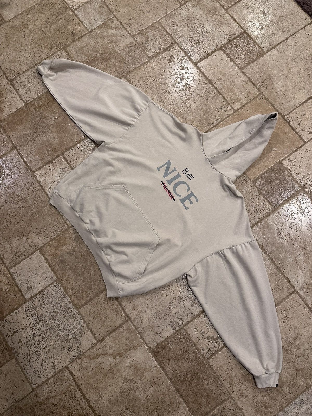 Balenciaga Balenciaga “Be Nice” Light Biege 2023 Distressed Hoodie Size US XL / EU 56 / 4 - 3 Thumbnail
