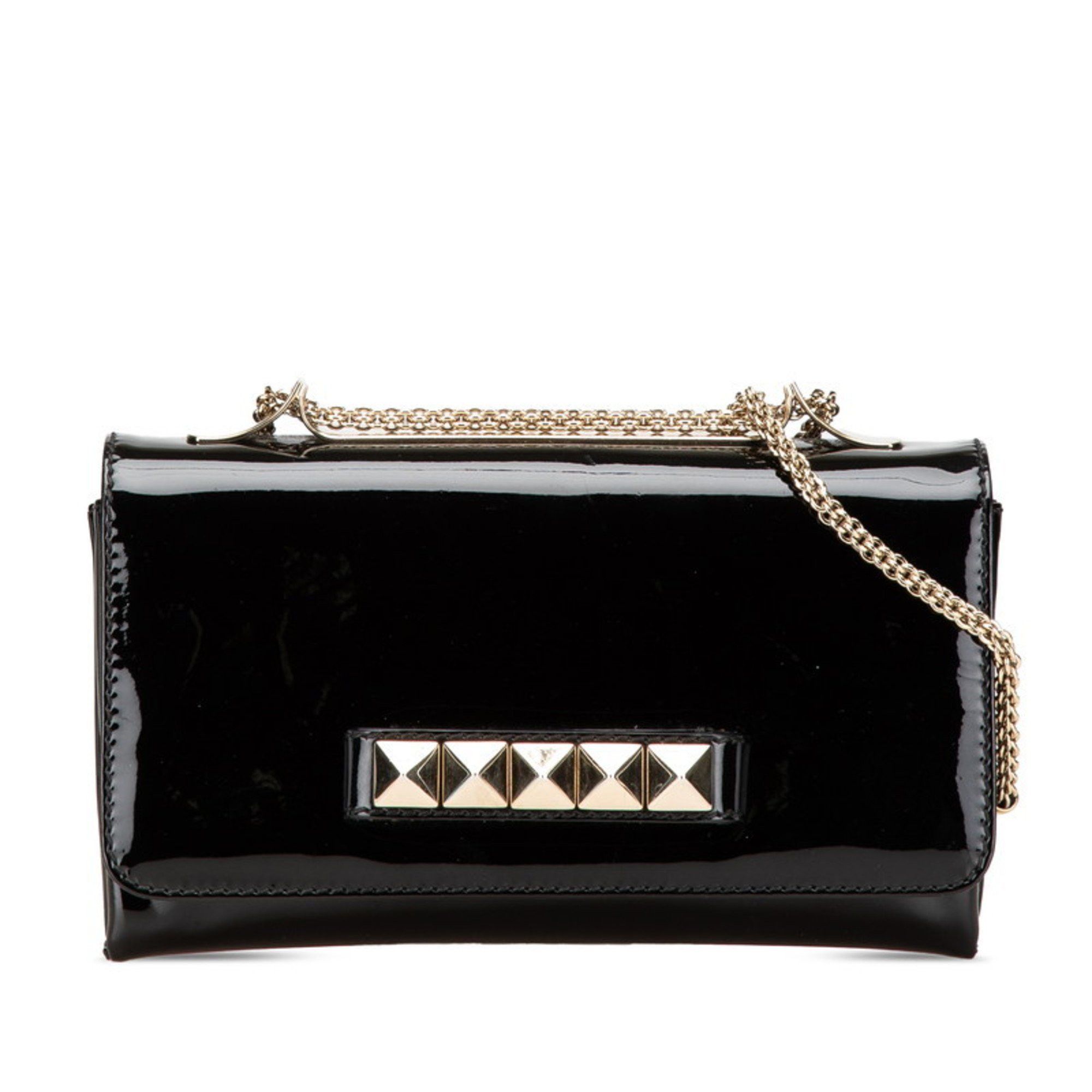 Valentino Rockstud Chain Shoulder Bag Black Enamel Women's Valentino