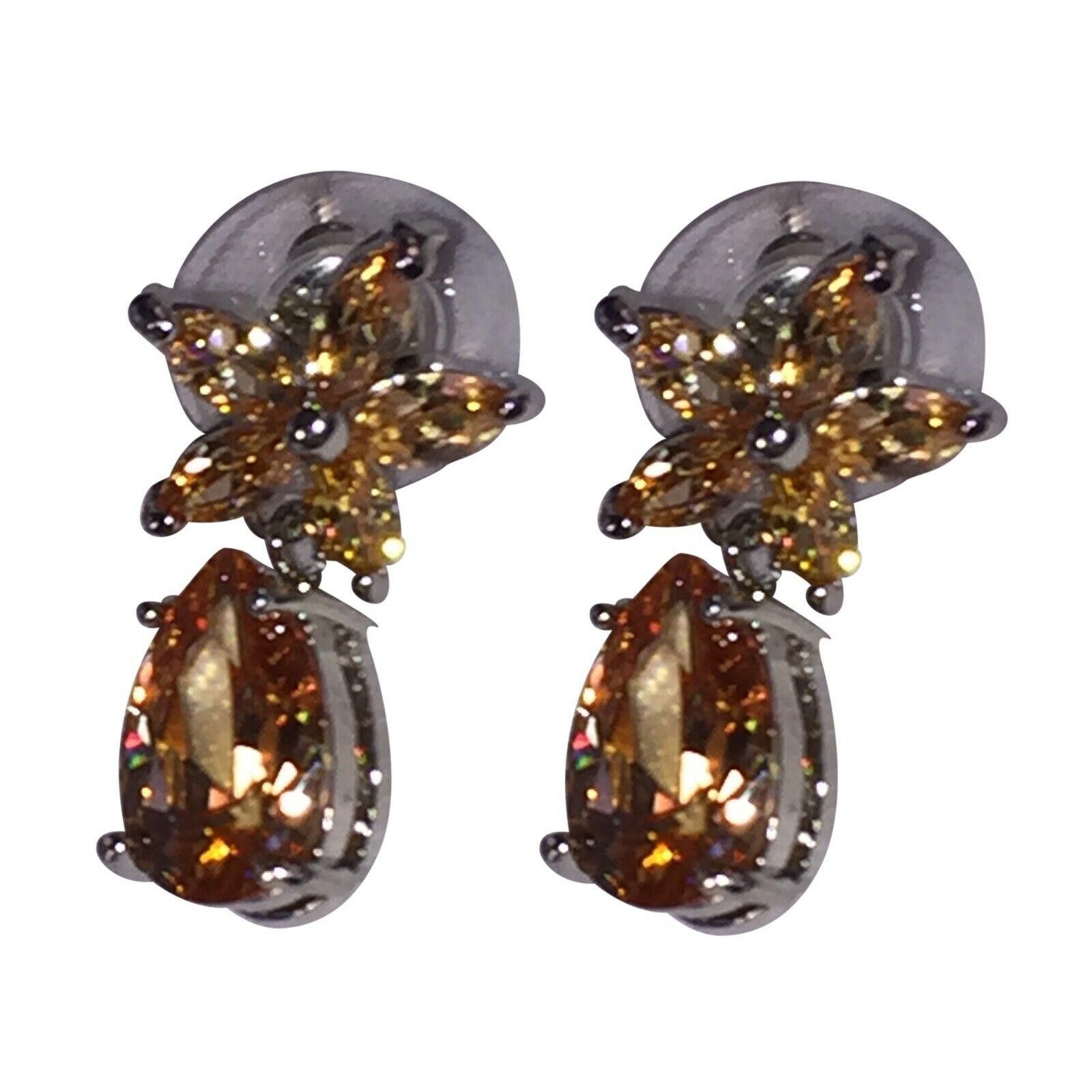Designer Mandarin Citrine Crystal Earrings with White Chrome Plating Size ONE SIZE - 2 Thumbnail