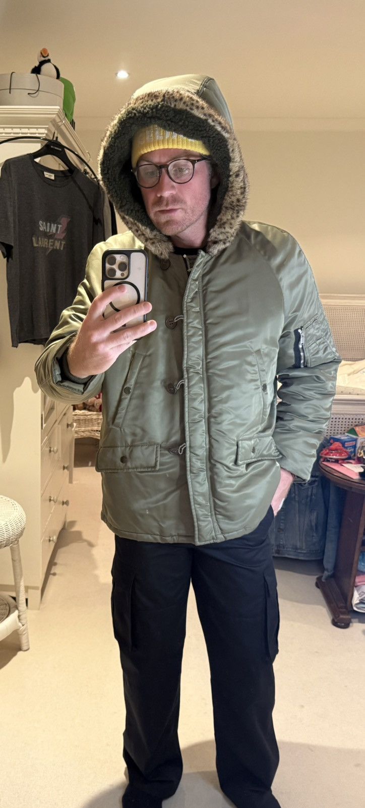 Saint Laurent Paris FW15 Saint Laurent fur hoodie MA-1 parka coat Hedi Slimane Size US L / EU 52-54 / 3 - 7 Thumbnail