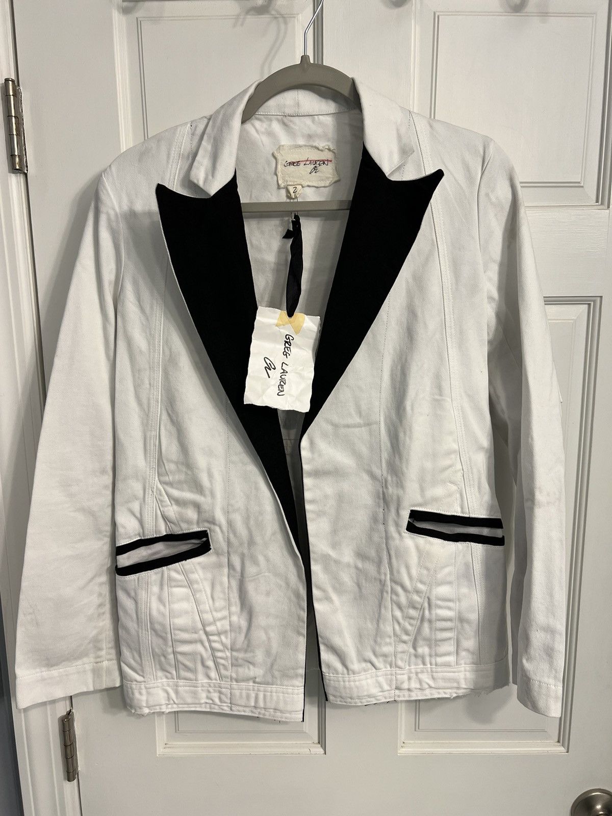 image of Greg Laurent Womens Open Front Denim Jacket Size 2 in White