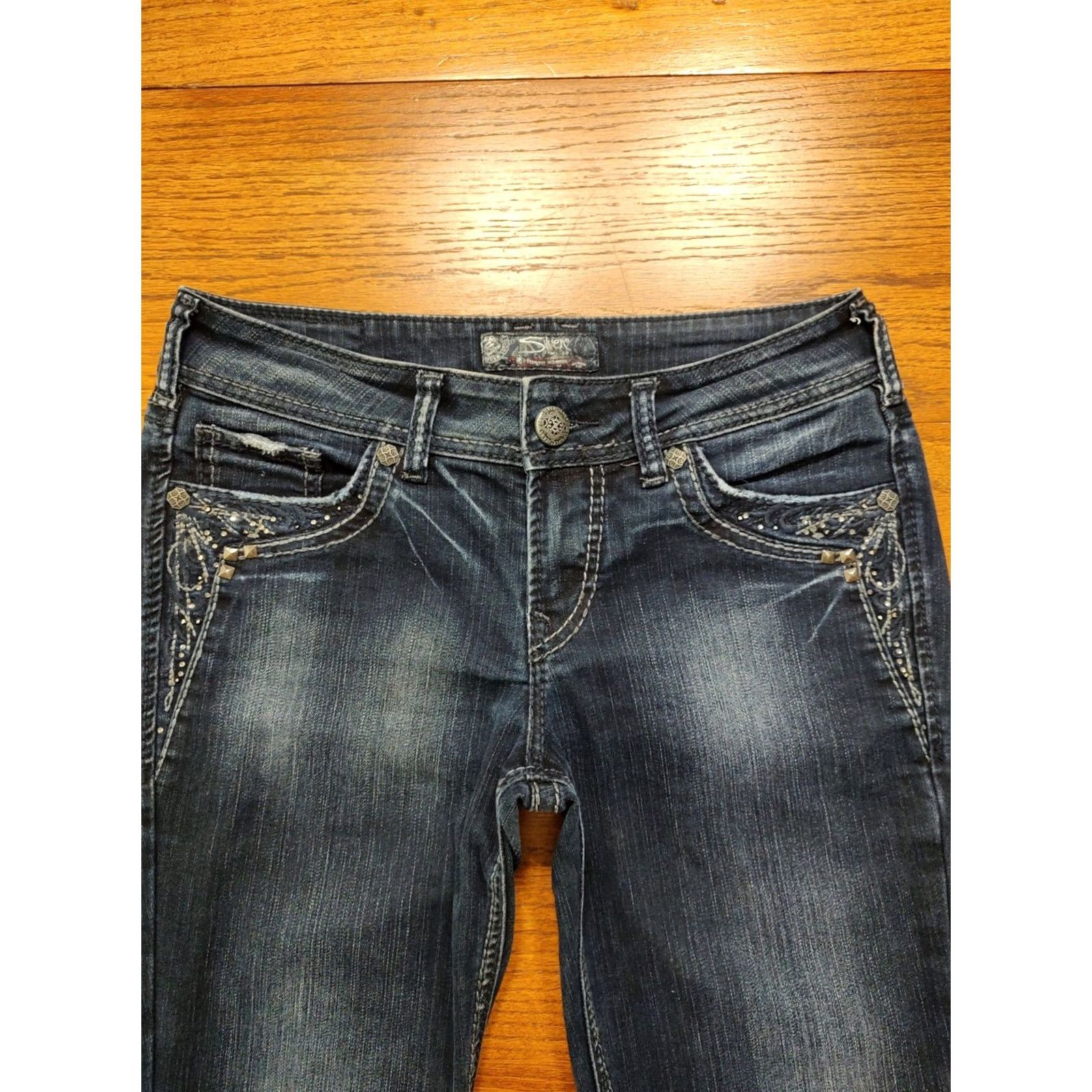 Silver Jeans Co. Silver Jeans Suki 17'' Denim Jeans Womens Bootcut Regular 28x31 Dark Wash Embroidered blue Jeans Womens Size 28" / US 6 / IT 42 - 4 Thumbnail