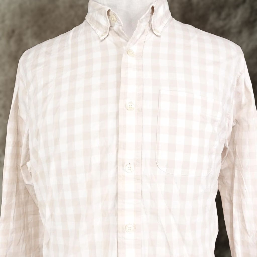 Abercrombie & Fitch ABERCROMBIE & FITCH Shirt Mens 2XL Beige White Gingham Long Sleeve Button-Up Stretch Size US XXL / EU 58 / 5 - 1 Thumbnail