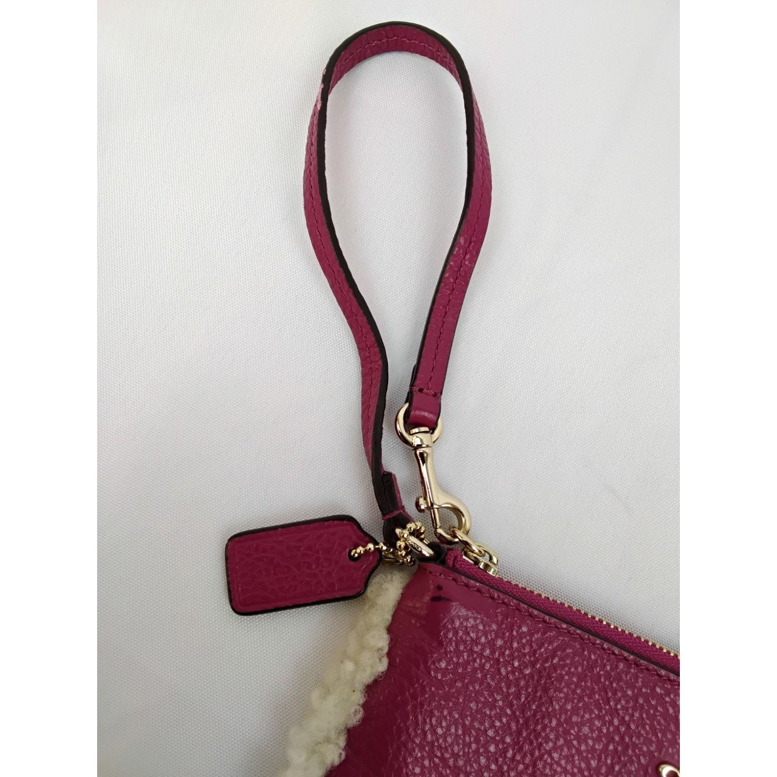 Coach Coach Wristlet Pouch Pink Leather With Shearling Fleece Trim Size ONE SIZE - 5 Thumbnail