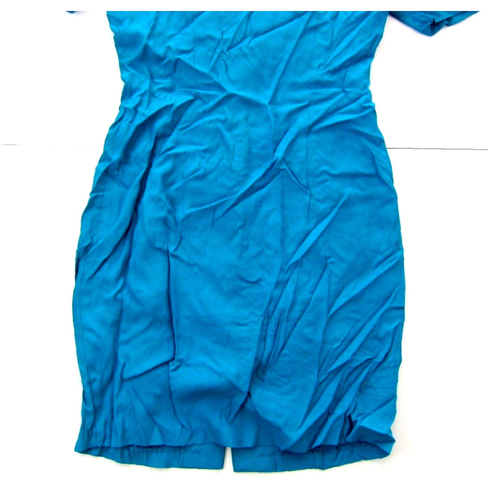 Vintage Vtg Wonder Rayon Blue Lace Collar Short Sleeve Button Down Secretary Dress 7/M Size 32" / US 10 / IT 46 - 7 Thumbnail