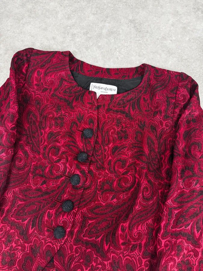 Yves Saint Laurent 1990s Yves Saint Laurent Bordeaux Flowers Cardigan Buttoned Jacket Size S / US 4 / IT 40 - 5 Thumbnail