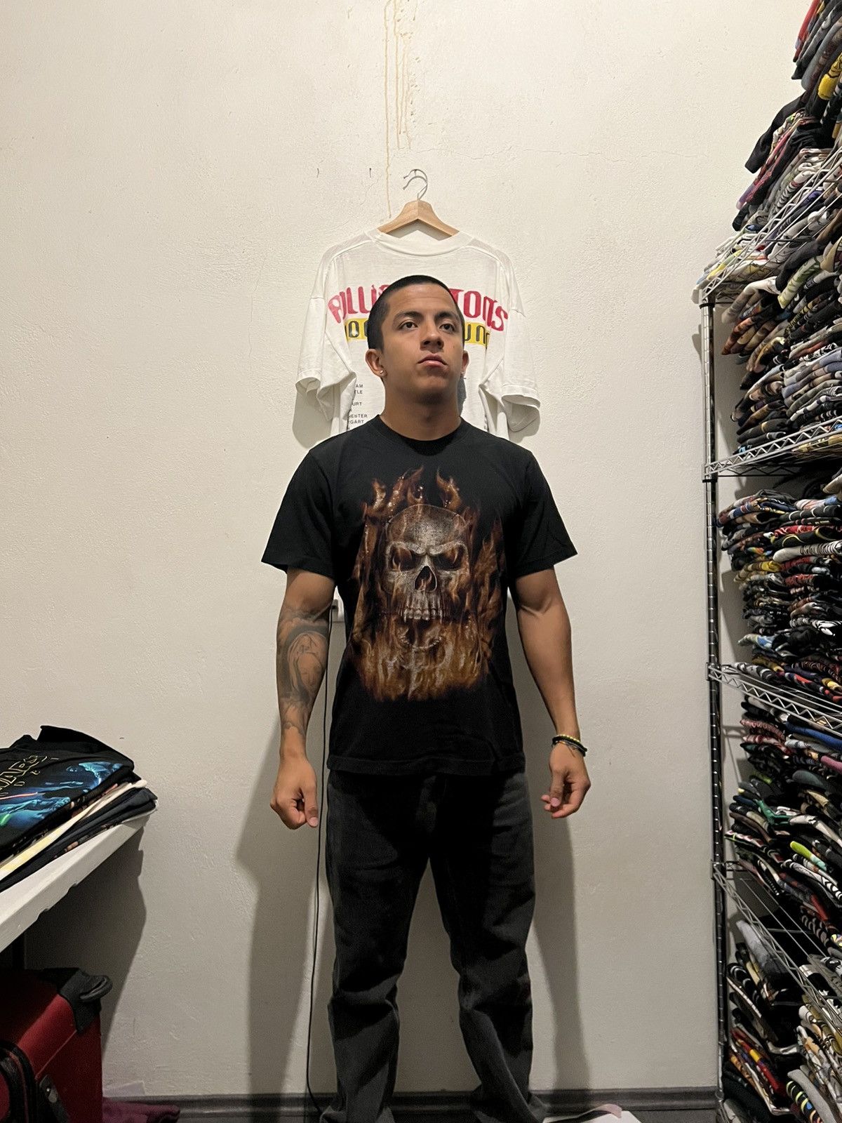 Vintage 90s Flaming Skull Single Stitch Rock Eagle Tee Size US L / EU 52-54 / 3 - 3 Thumbnail