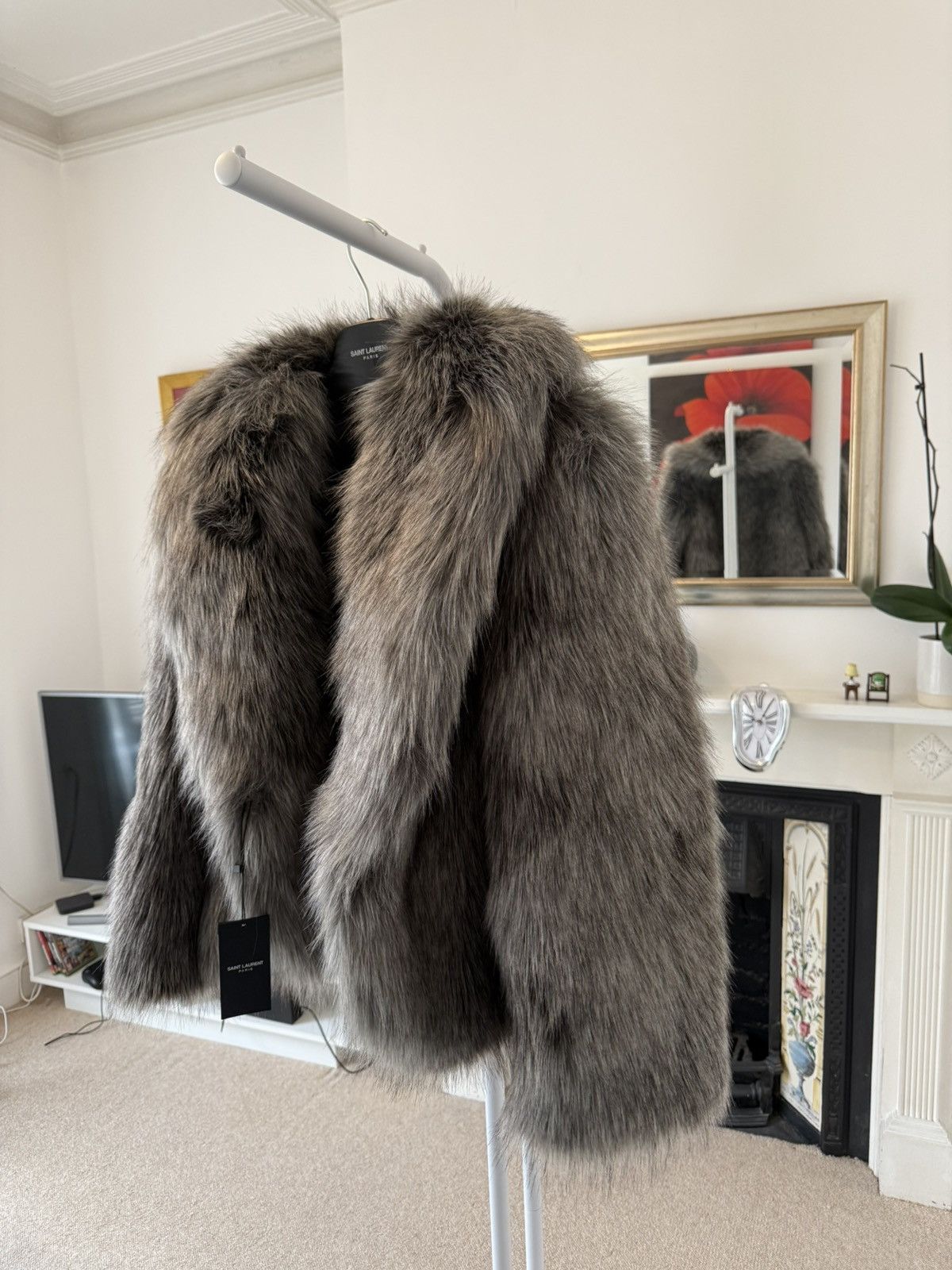 Saint Laurent Paris FW23 Saint Laurent Short Grey Animal-Free Fur Coat Size M / US 6-8 / IT 42-44 - 3 Thumbnail