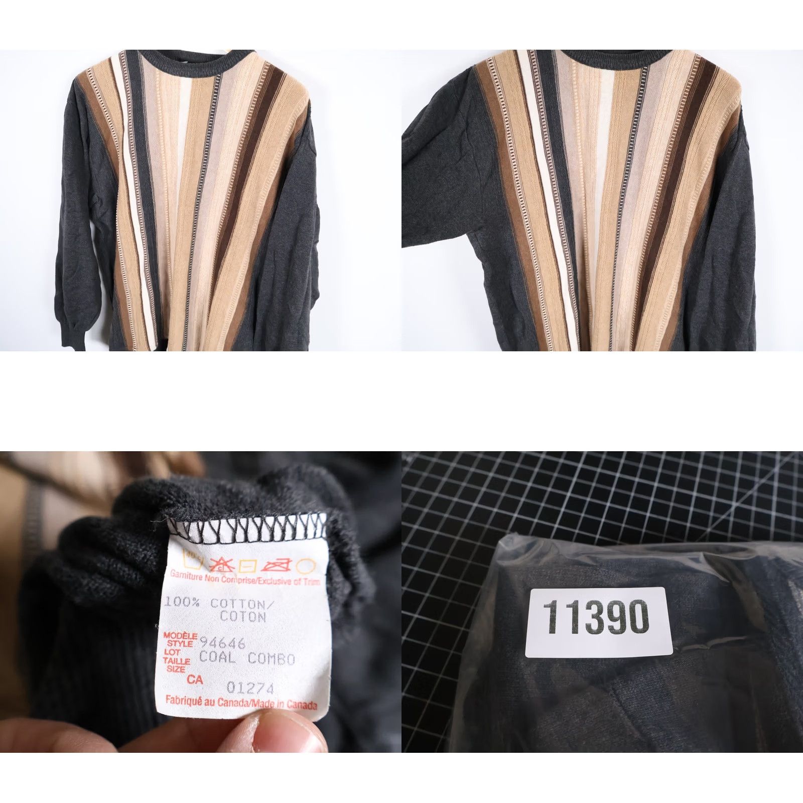 Vintage VINTAGE Tosani Sweater Men's 2XL Dark Gray Canada Striped Lightweight Knit Crew Neck Pullover Casual 90s Retro Geometric Pattern Mens Size US XXL / EU 58 / 5 - 8 Thumbnail