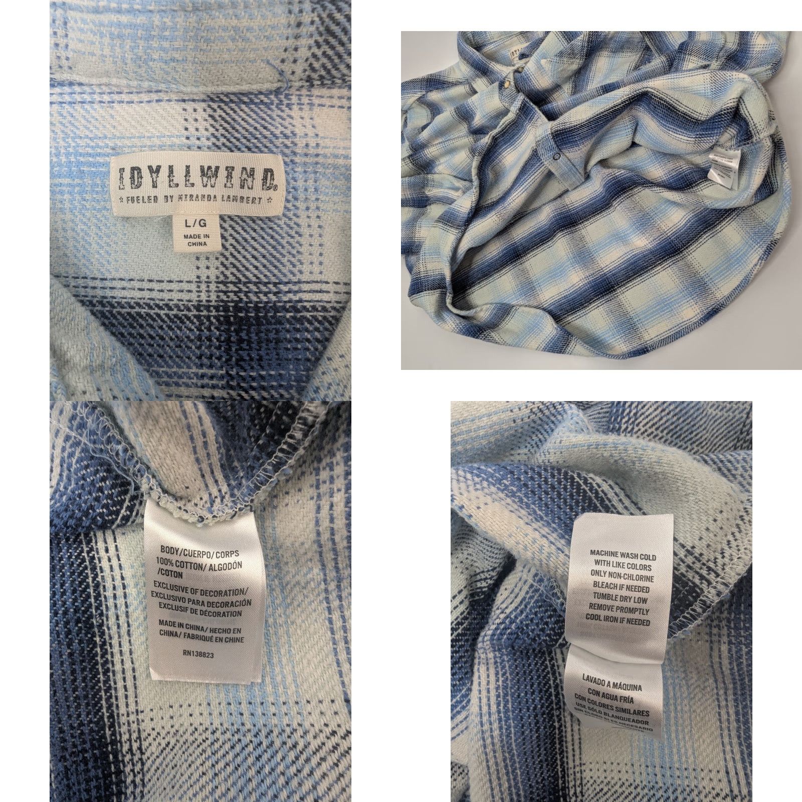 Vintage Idyllwind Miranda Lambert Plaid Flannel Shirt Womens L Blue Western Casual Business Party/Cocktail Travel Workwear Wom en? Size L / US 10 / IT 46 - 8 Thumbnail