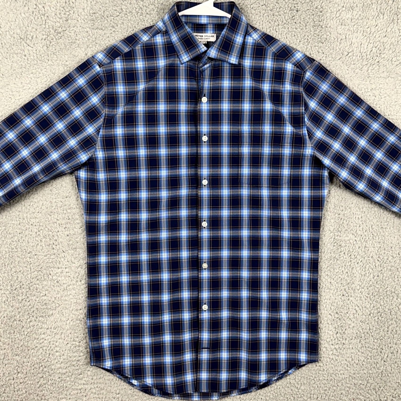 Peter Millar Peter Millar Shirt Button-Up Mens Small Blue Plaid Long Sleeve Summer Comfort Size US S / EU 44-46 / 1 - 3 Thumbnail