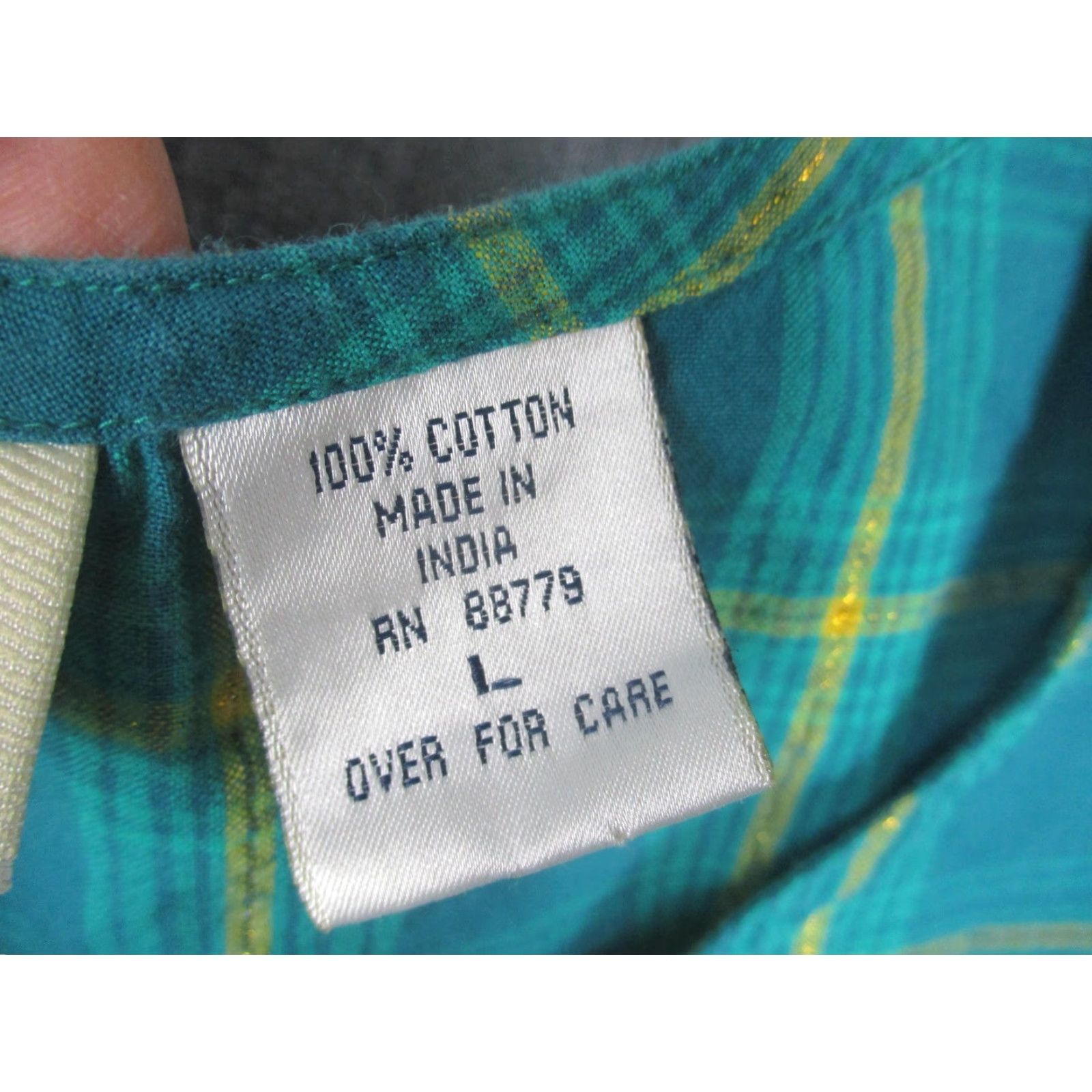Vintage Lemon Grass Blouse Womens Large Green Plaid 100% Cotton Sleeveless Tunic Top Size L / US 10 / IT 46 - 6 Thumbnail