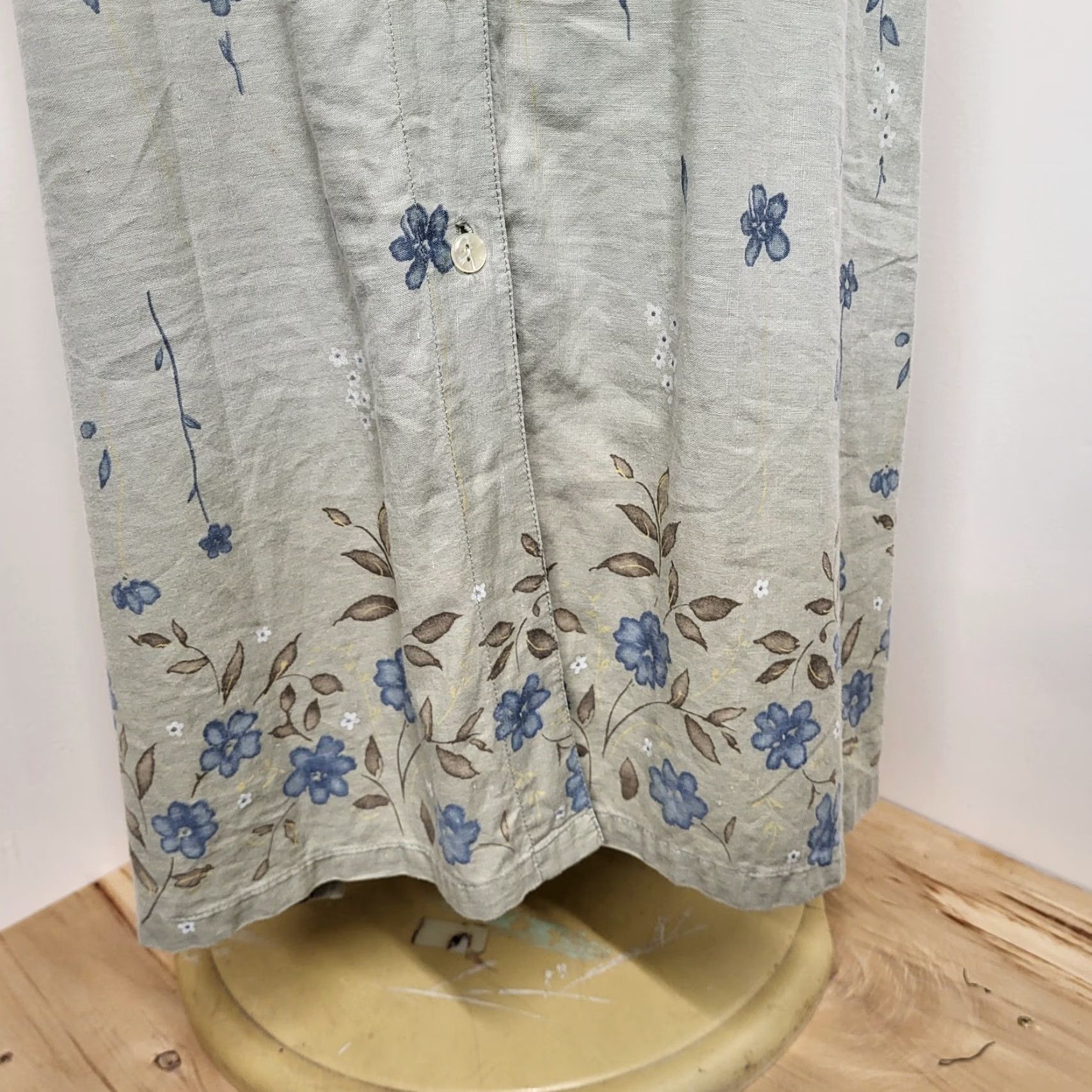 Vintage VINTAGE Lemon Grass Sleeveless Sun Dress Women's Sz Medium Pale Green Floral Linen Blend Size M / US 6-8 / IT 42-44 - 6 Thumbnail