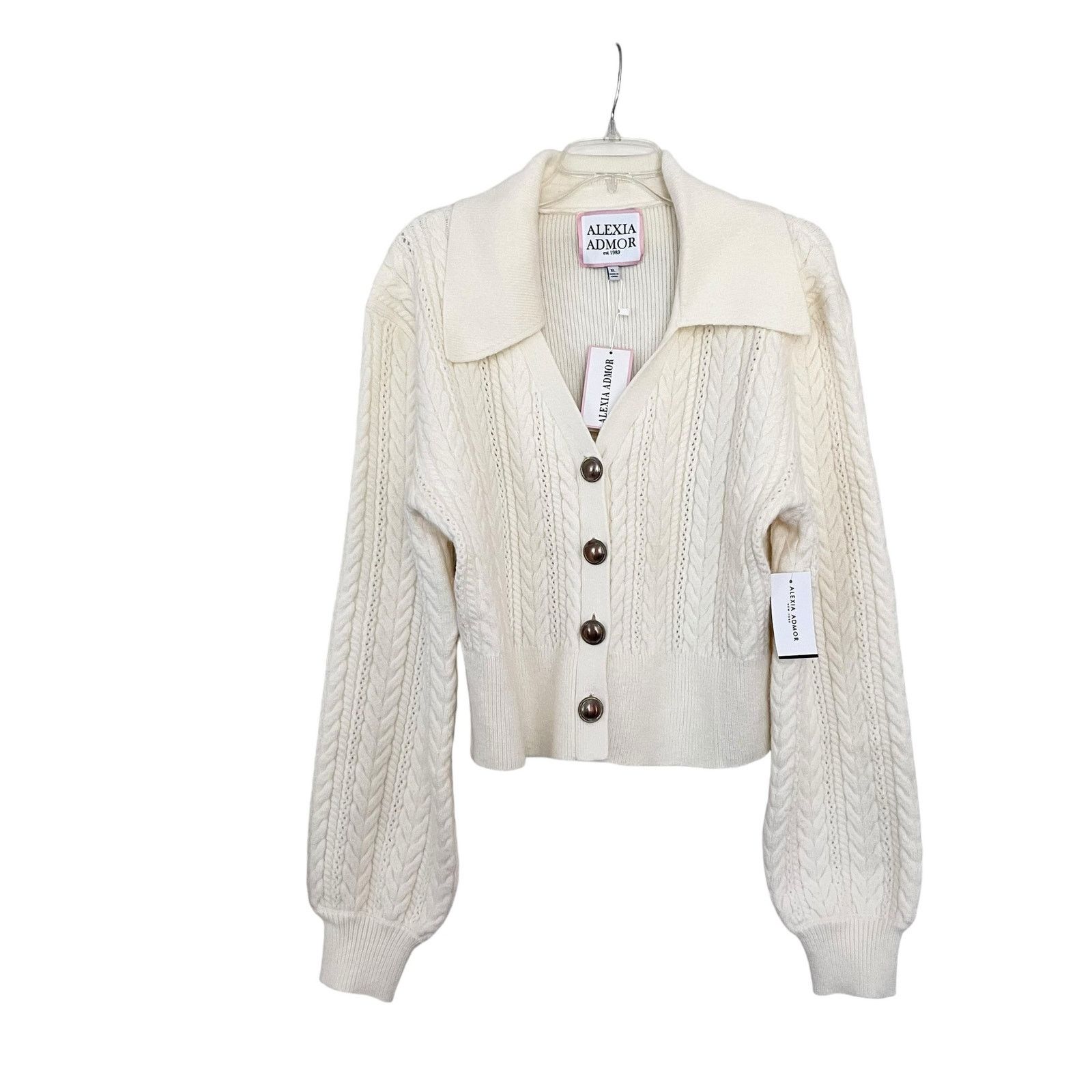 Other Alexia Admor Hazel Ivory Cable Knit Cardigan Sweater Size XL / US 12-14 / IT 48-50 - 3 Thumbnail