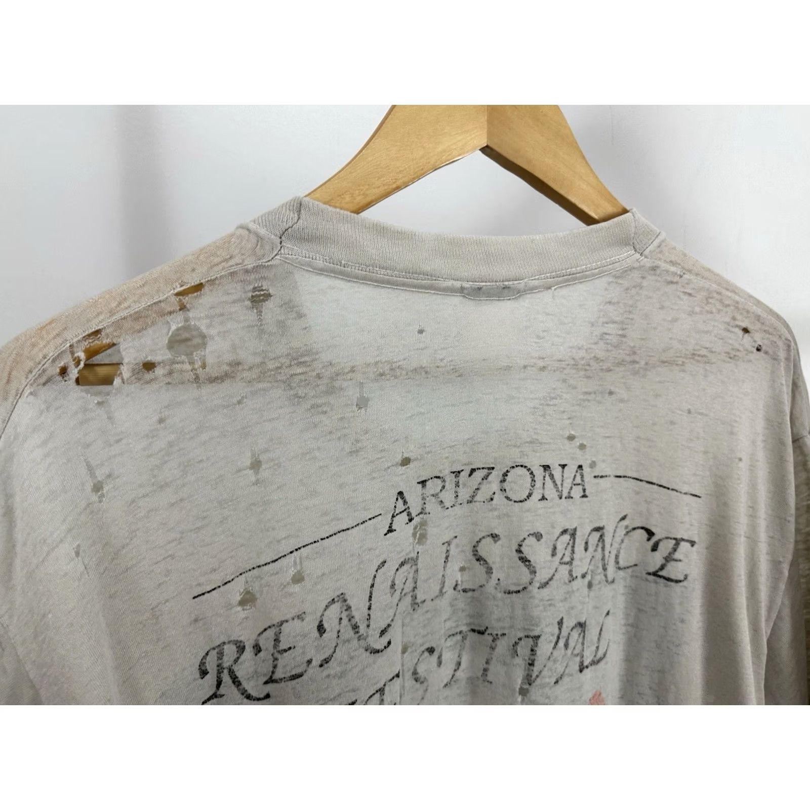 Vintage VTG Wizard Gandalf Renaissance Festival Paper Thin Burnout Worn Boxy T-Shirt XL Cream Mens Short Sleeve Cropped Distressed 90s Theme Shirt Size US XL / EU 56 / 4 - 6 Thumbnail