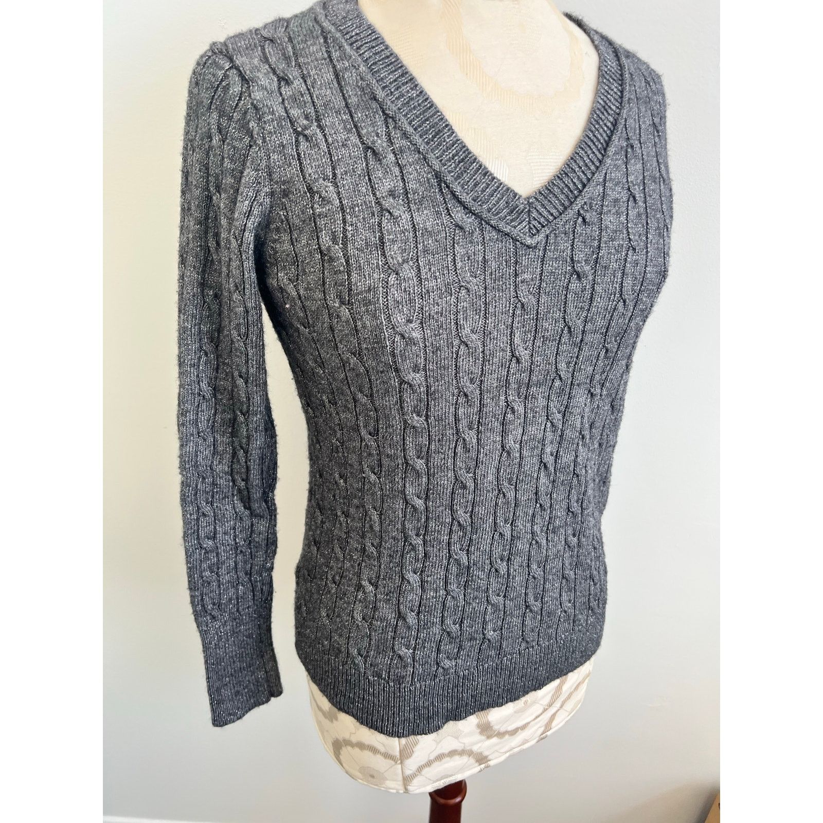Ann Taylor Ann Taylor Loft Shimmer Cable Knit Sweater Medium Size M / US 6-8 / IT 42-44 - 9 Thumbnail