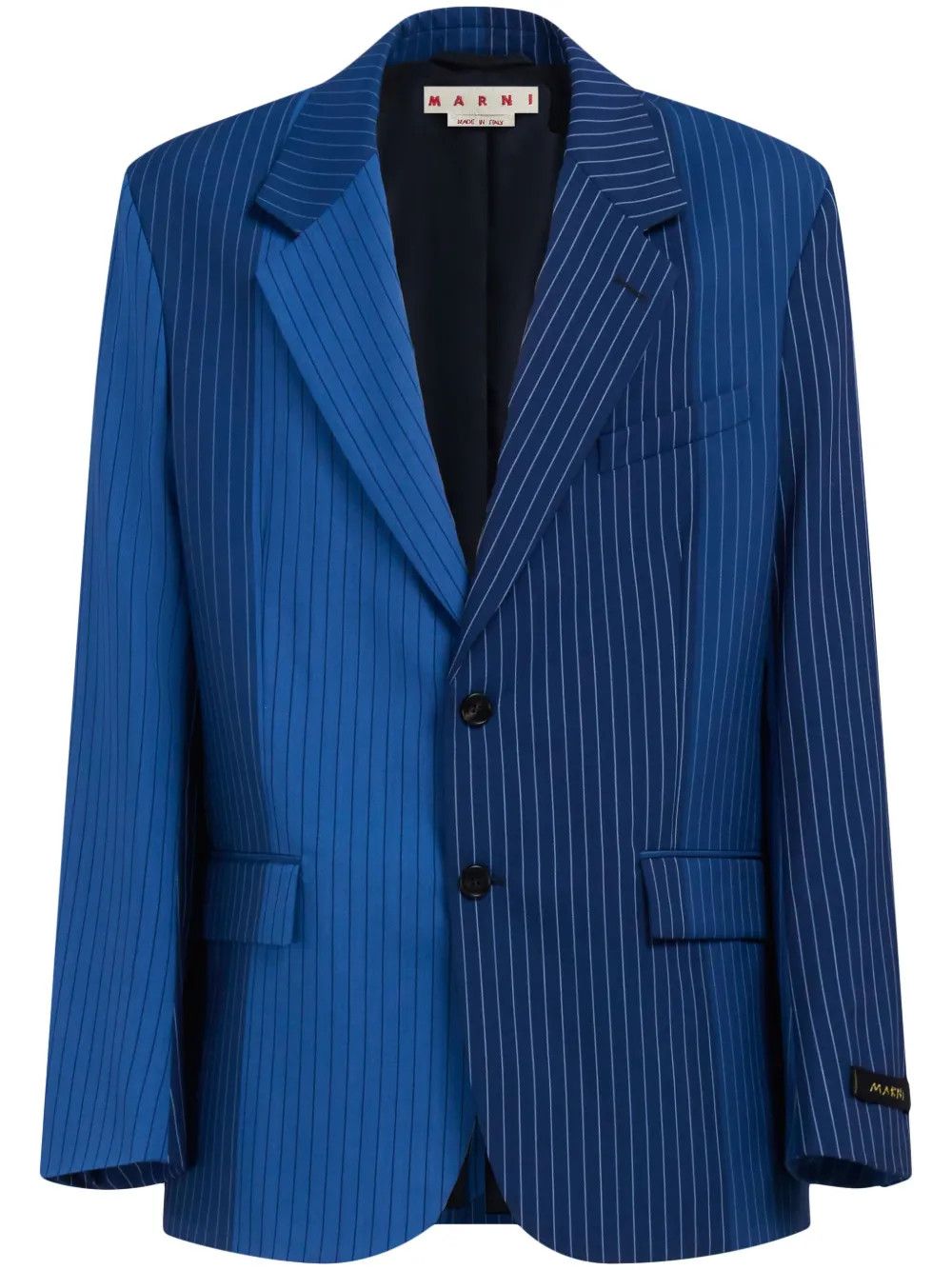 o1w1db10125 Two-Tone Pinstriped Wool Blazer in Blue