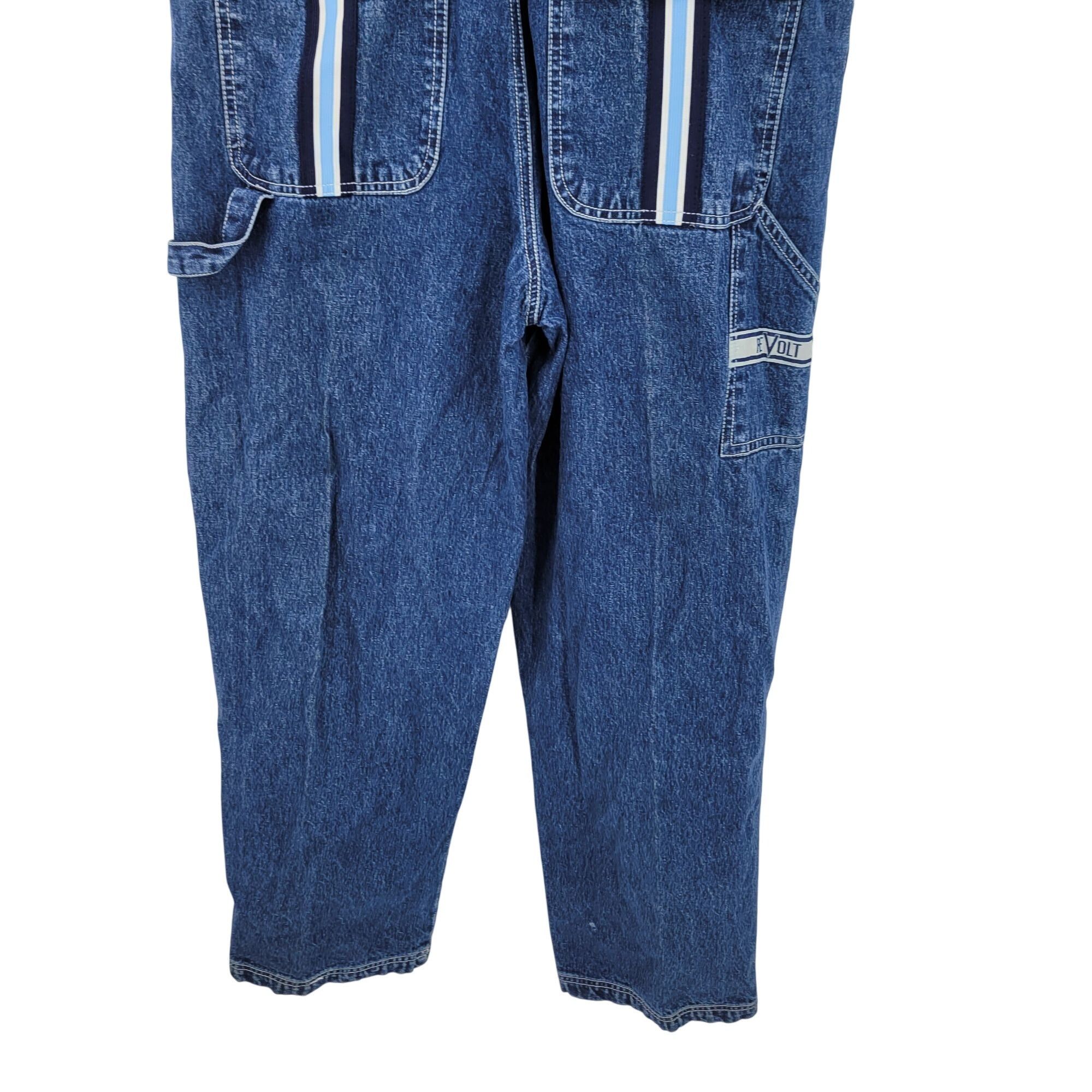 Vintage Vtg 80s Revolt Denim Overalls Sz L Cotton Racing Stripe Pock Size 34" / US 12 / IT 48 - 12 Thumbnail