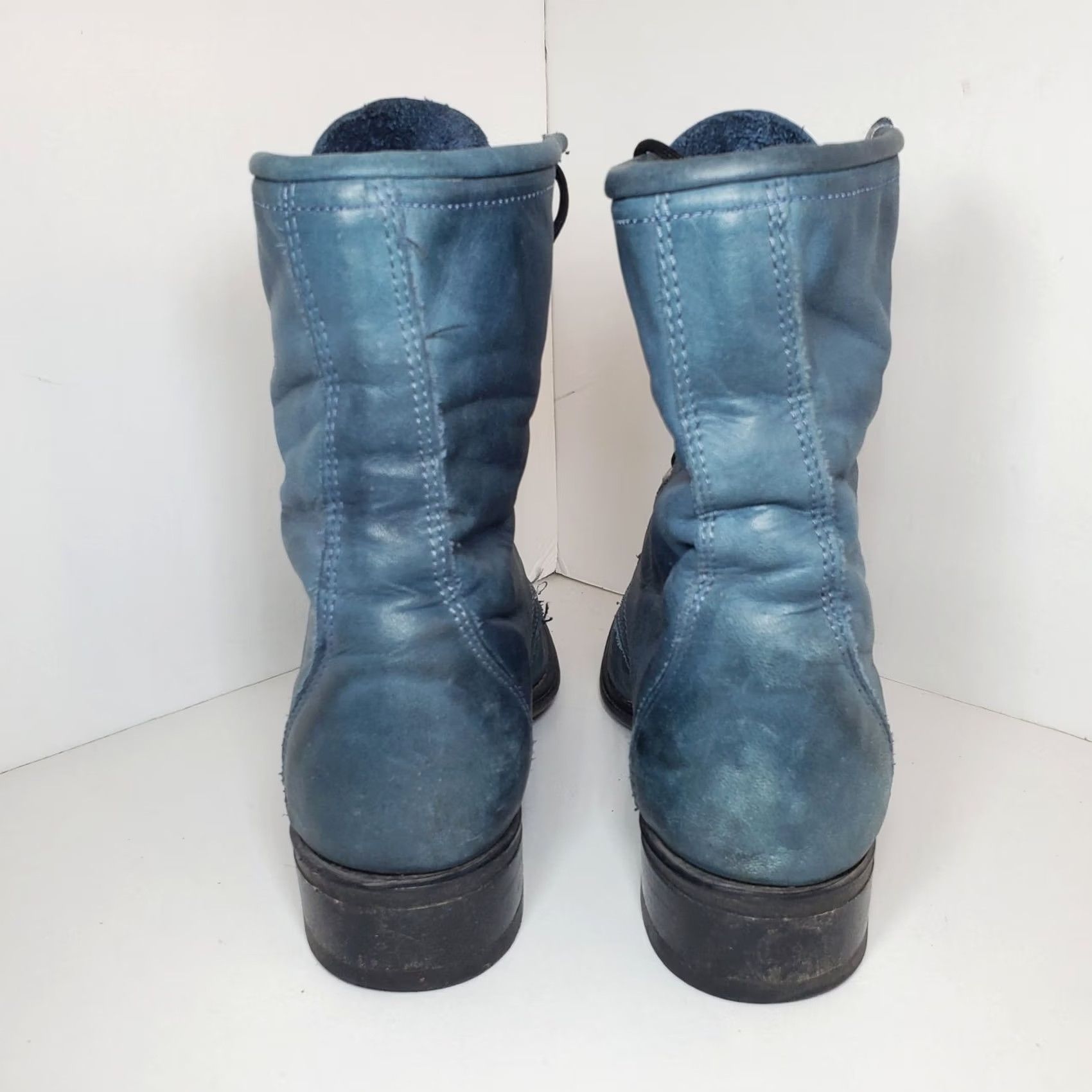 Vintage Laredo Roper Boots Womens 7M Teal Blue Leather Kiltie Western Riding Lace Up Fringe Vintage Cowboy Boot Mens? Ladies? Size US 7 / IT 37 - 6 Thumbnail