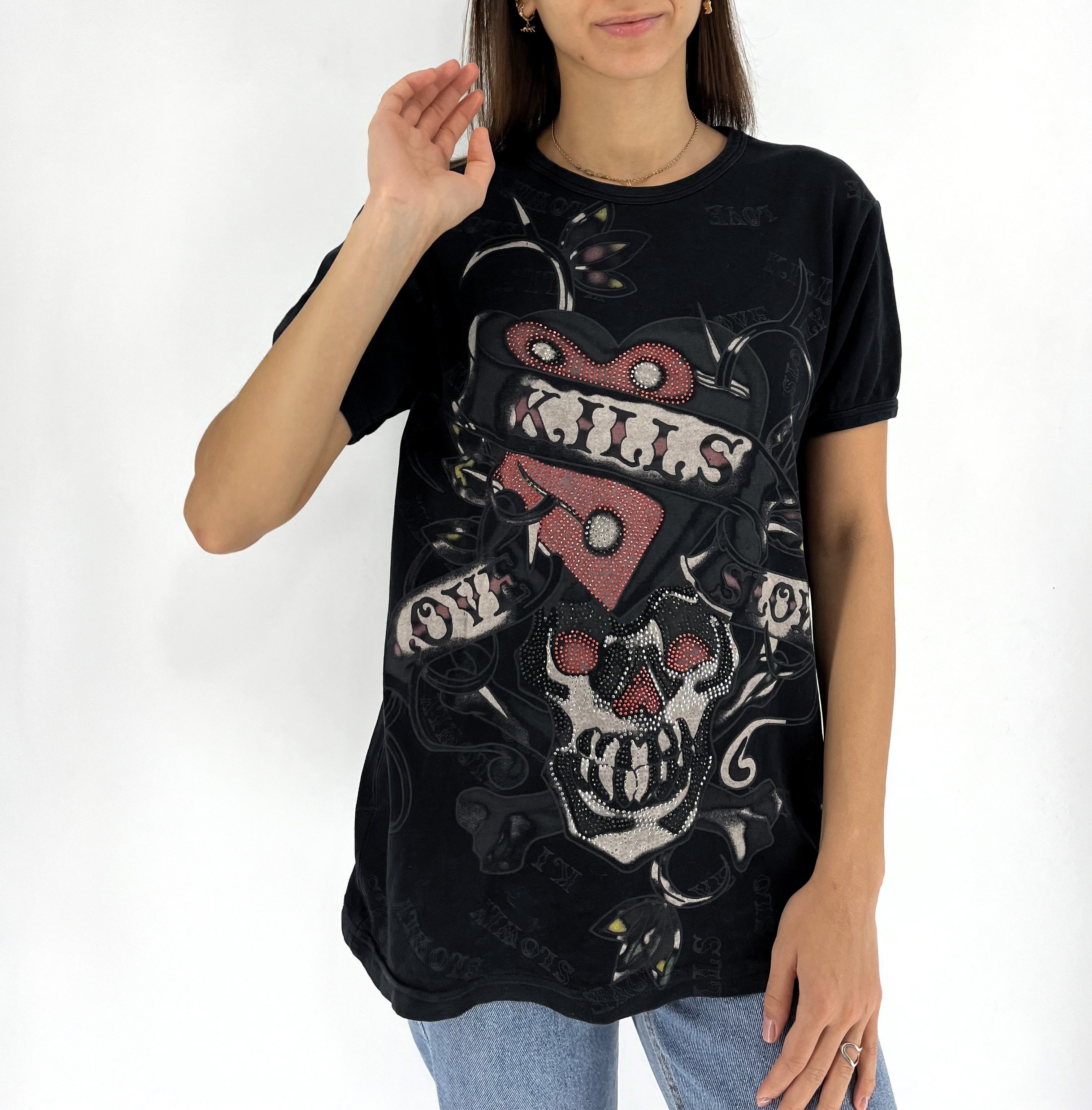 Affliction Vintage Y2K Christian Audigier Women’s Rhinestones T-Shirt Size L / US 10 / IT 46 - 2 Thumbnail