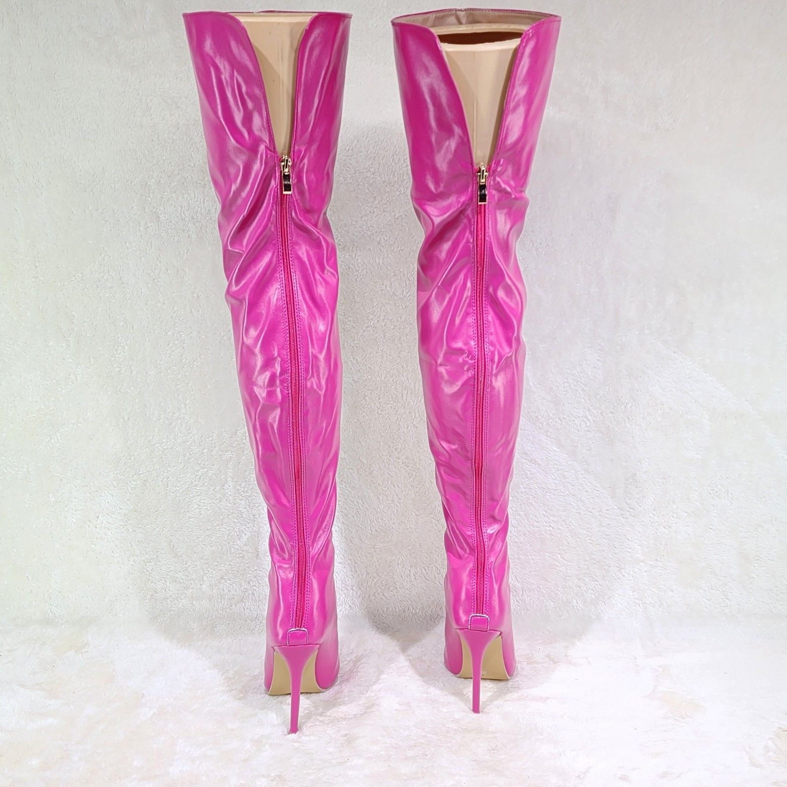 Other Hot Pink Faux Leather Thigh High Boot Stiletto Heels Zipper Size US 8 / IT 38 - 5 Thumbnail