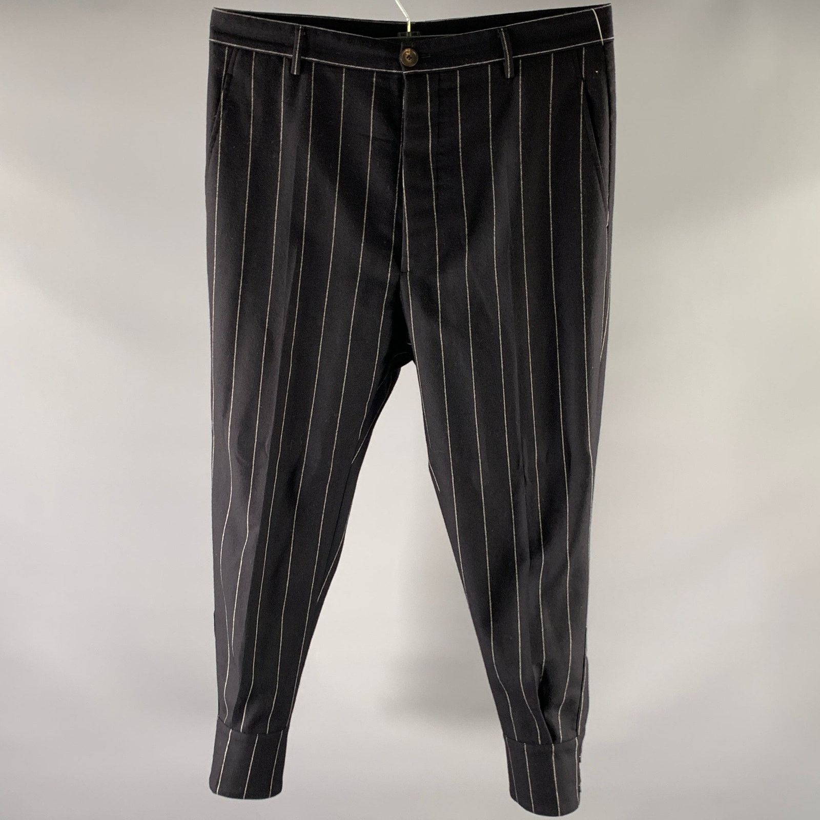 Vivienne Westwood VIVIENNE WESTWOOD 34 Black Chalkstripe Strap Cuff Dress Pant Size US 34 / EU 50 - 1 Thumbnail