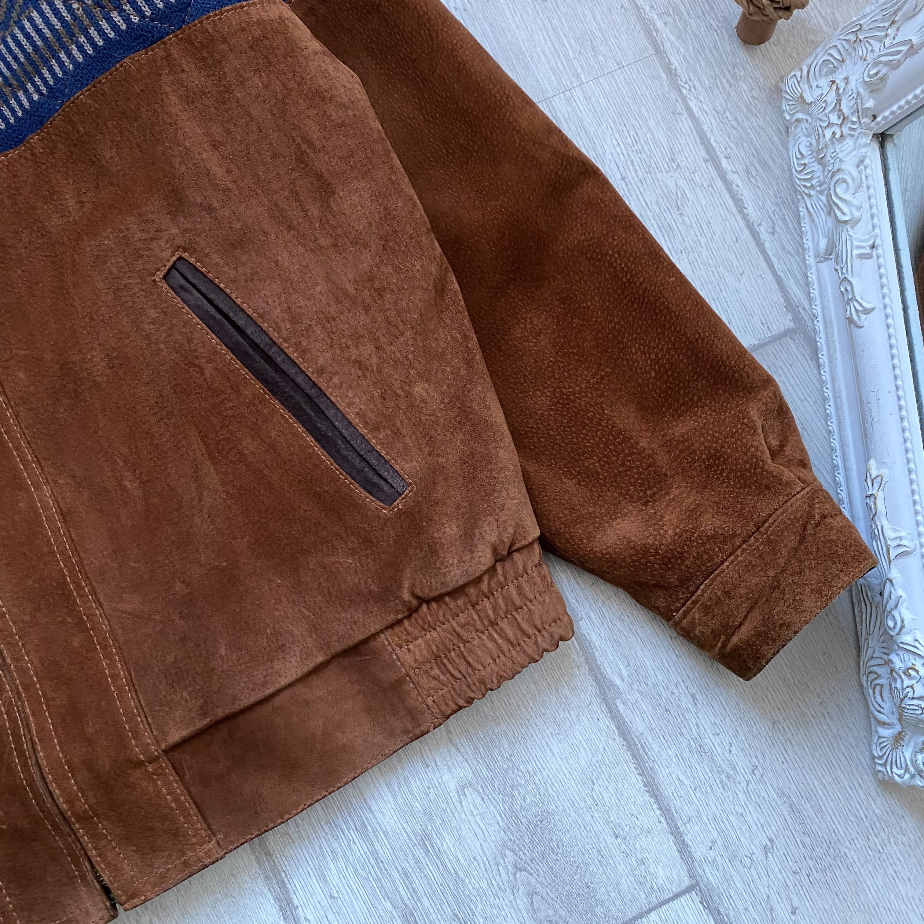 Genuine Leather 🔥 Rare Vintage 80s Suede Knit Leather Bomber Jacket Size US M / EU 48-50 / 2 - 2 Thumbnail
