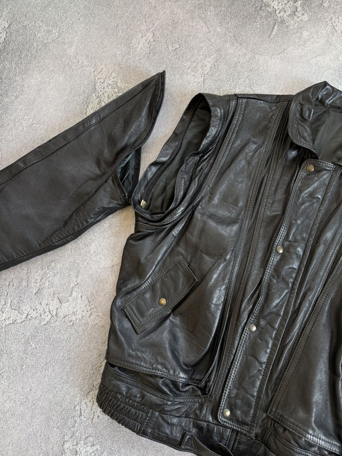 Vintage Leather L aviator bomber pilot jacket transformer vest coat Size US L / EU 52-54 / 3 - 13 Thumbnail