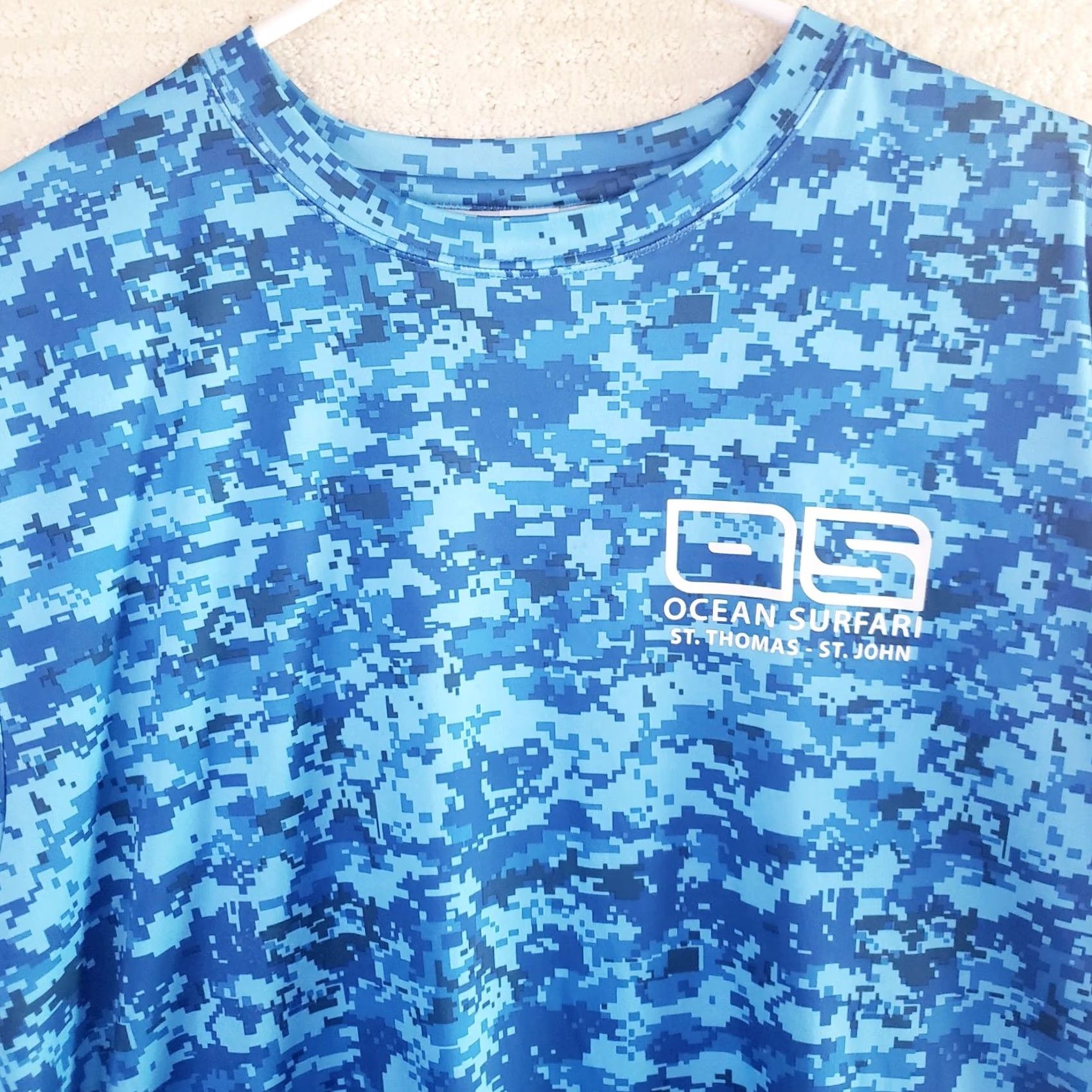 Vintage VINTAGE Ocean Safari Mens XL Blue Digital Camo Short Sleeve Stretch T-Shirt Size US XL / EU 56 / 4 - 3 Thumbnail