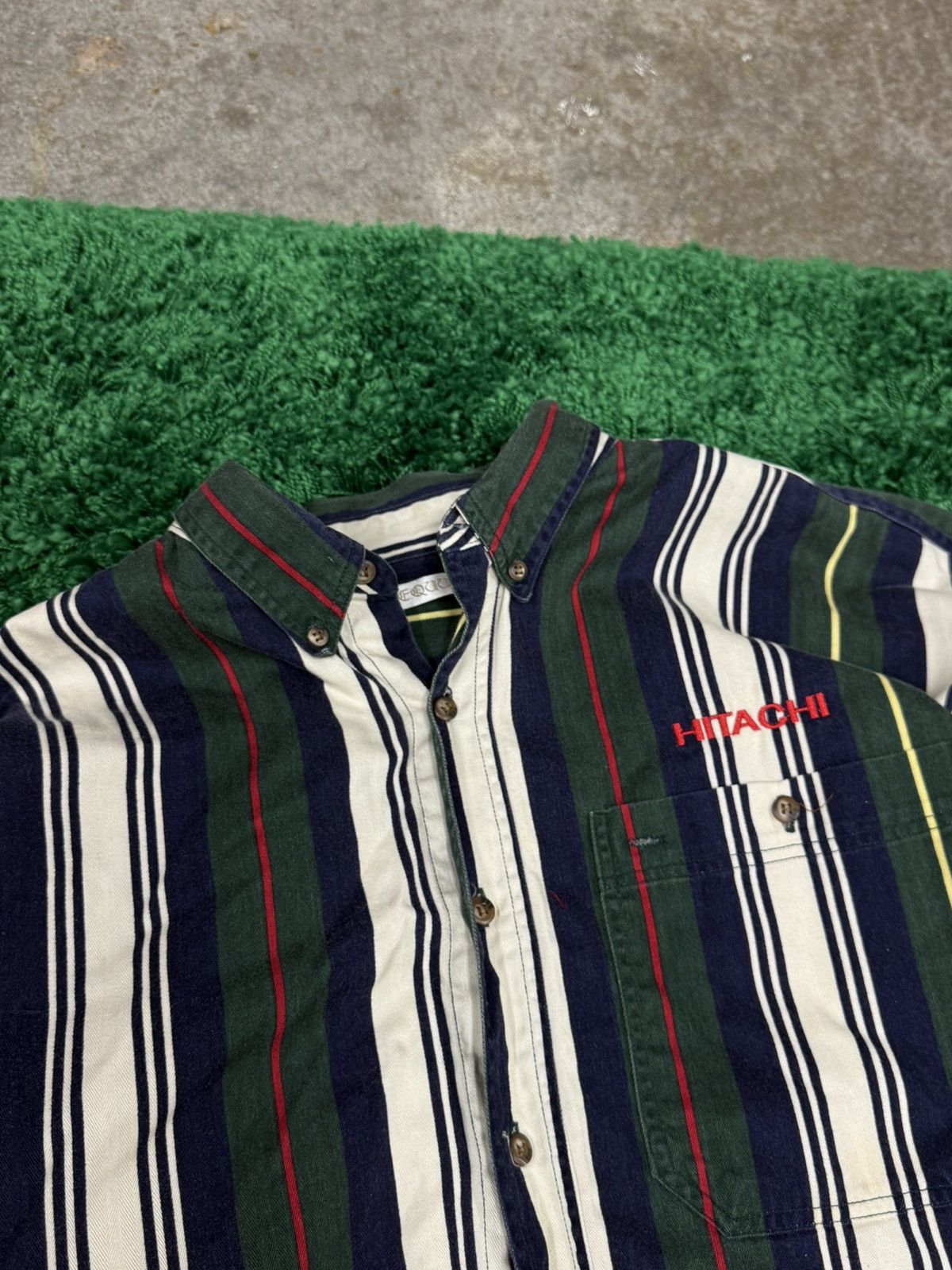 Vintage RARE Vintage Hitachi Japanese Wide Vertical Work Shirt Large Size US L / EU 52-54 / 3 - 2 Thumbnail