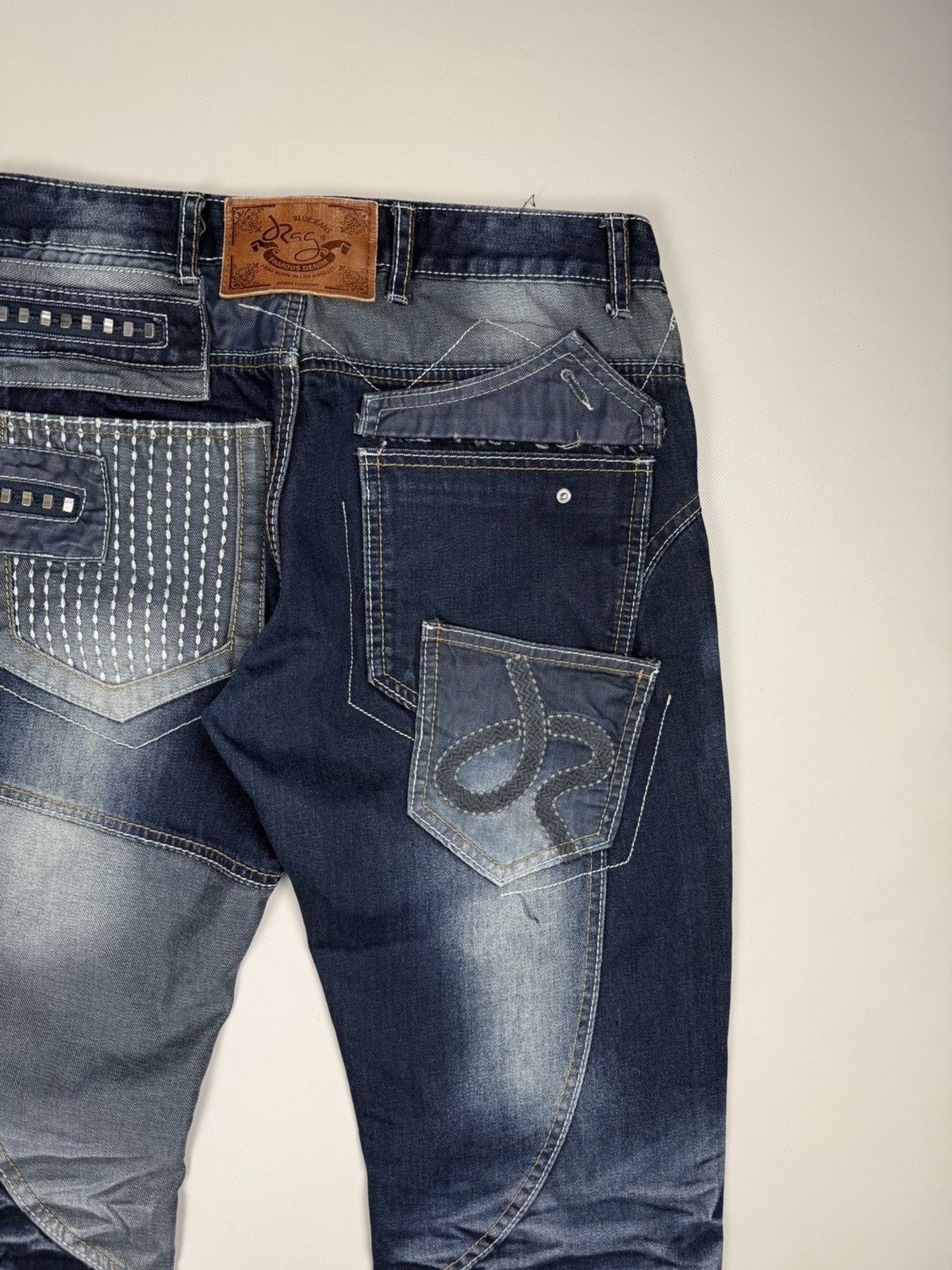 Japanese Brand J-Rag Men’s Japanese Style Multipocket Patchwork Jeans Size US 33 - 24 Thumbnail