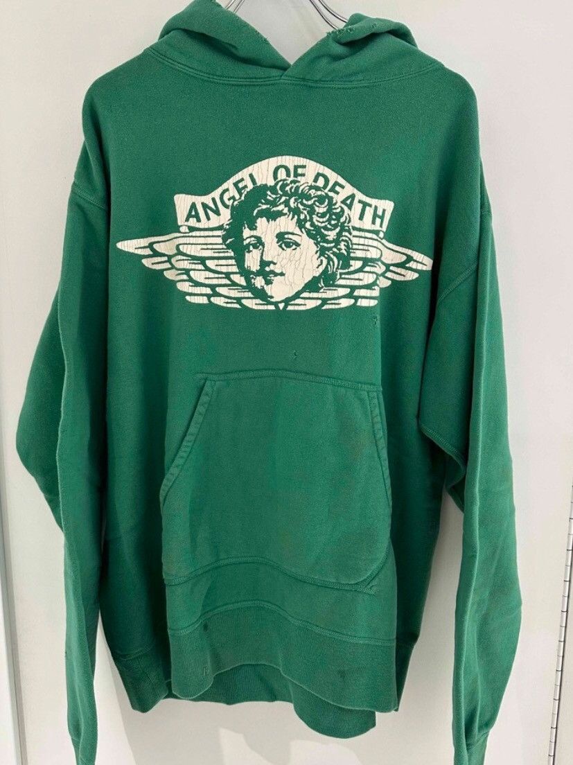 image of Aries x Saint Michael Angel Of Death Hoodie in Green, Men's (Size Large)