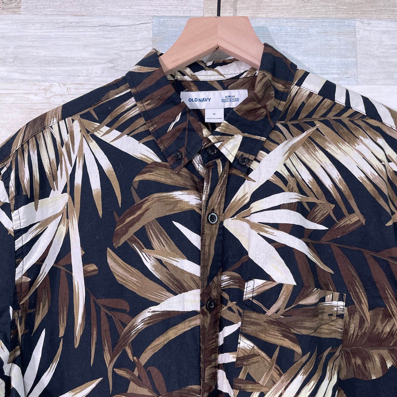 Old Navy OLD NAVY Tropical Palm Slim Fit Shirt Brown Mens XL Size US XL / EU 56 / 4 - 2 Thumbnail