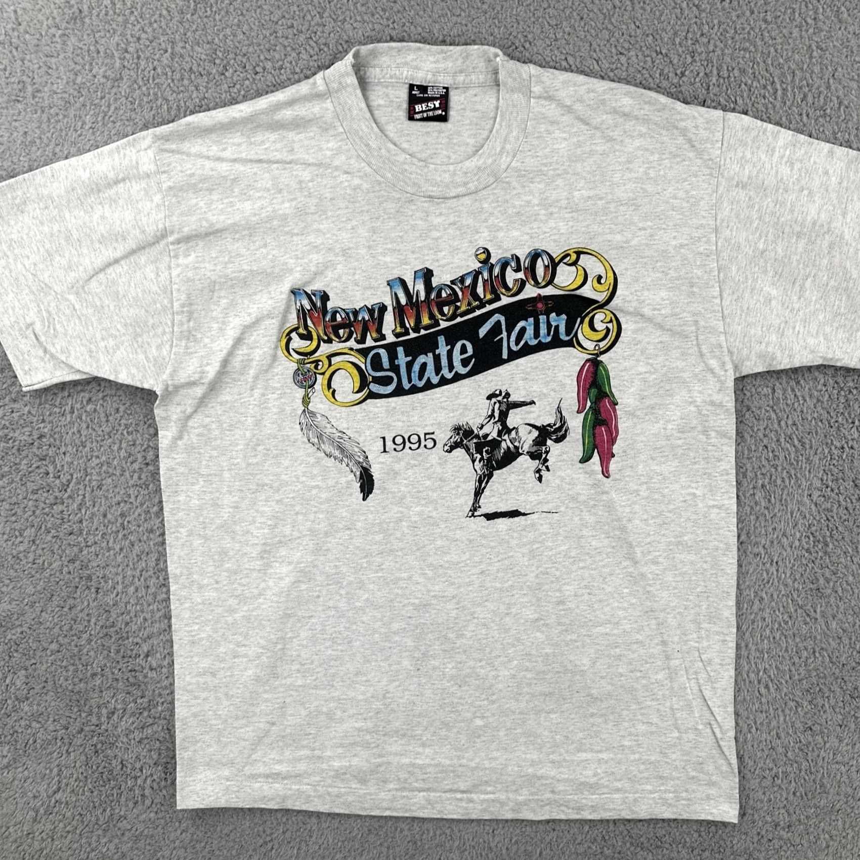 Fruit Of The Loom VINTAGE Fruit of the Loom T Shirt Gray XL 1990s Made in USA NM State Fair Mens Graphic Tee Size US XL / EU 56 / 4 - 3 Thumbnail