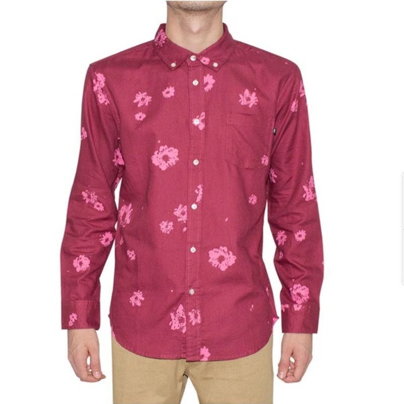 Obey Obey Oh Daisy Burgundy Woven Button Down Shirt size Medium Size US M / EU 48-50 / 2 - 1 Thumbnail