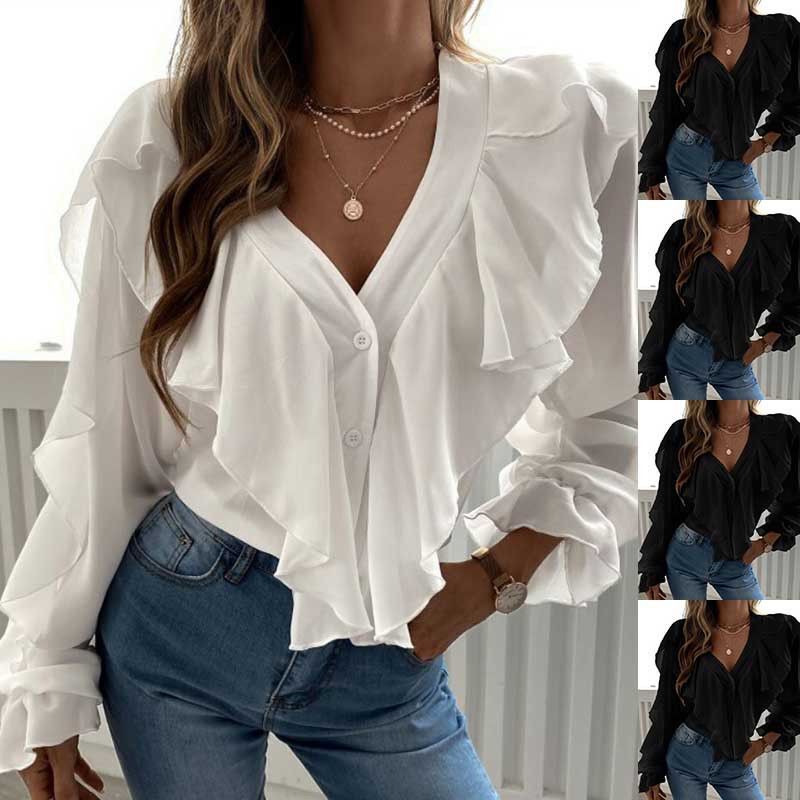 Other Women's Spring Summer V-neck Flounce Top Size M / US 6-8 / IT 42-44 - 4 Thumbnail