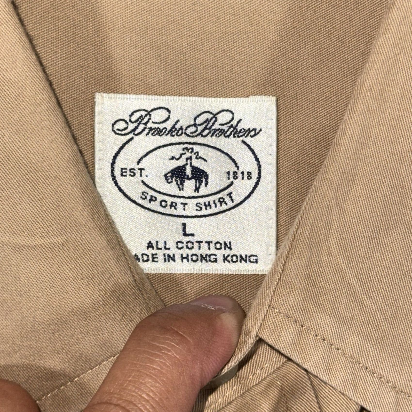 Brooks Brothers VINTAGE Brooks Brothers Shirt Mens L Beige Cotton Twill Button-Up Long Sleeve Casual Size US L / EU 52-54 / 3 - 3 Thumbnail