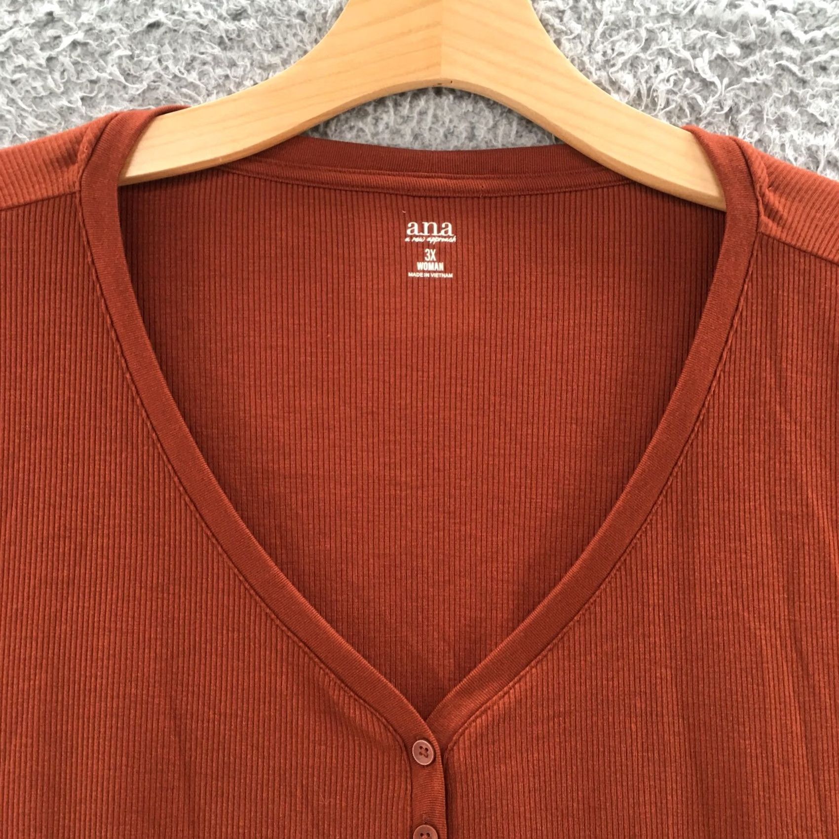 Vintage ANA A New Approach Henley Tunic T-Shirt Womens 3X Autumn Russet Ribbed Knit NEW Size XXL / US 16-18 / IT 52-54 - 4 Thumbnail