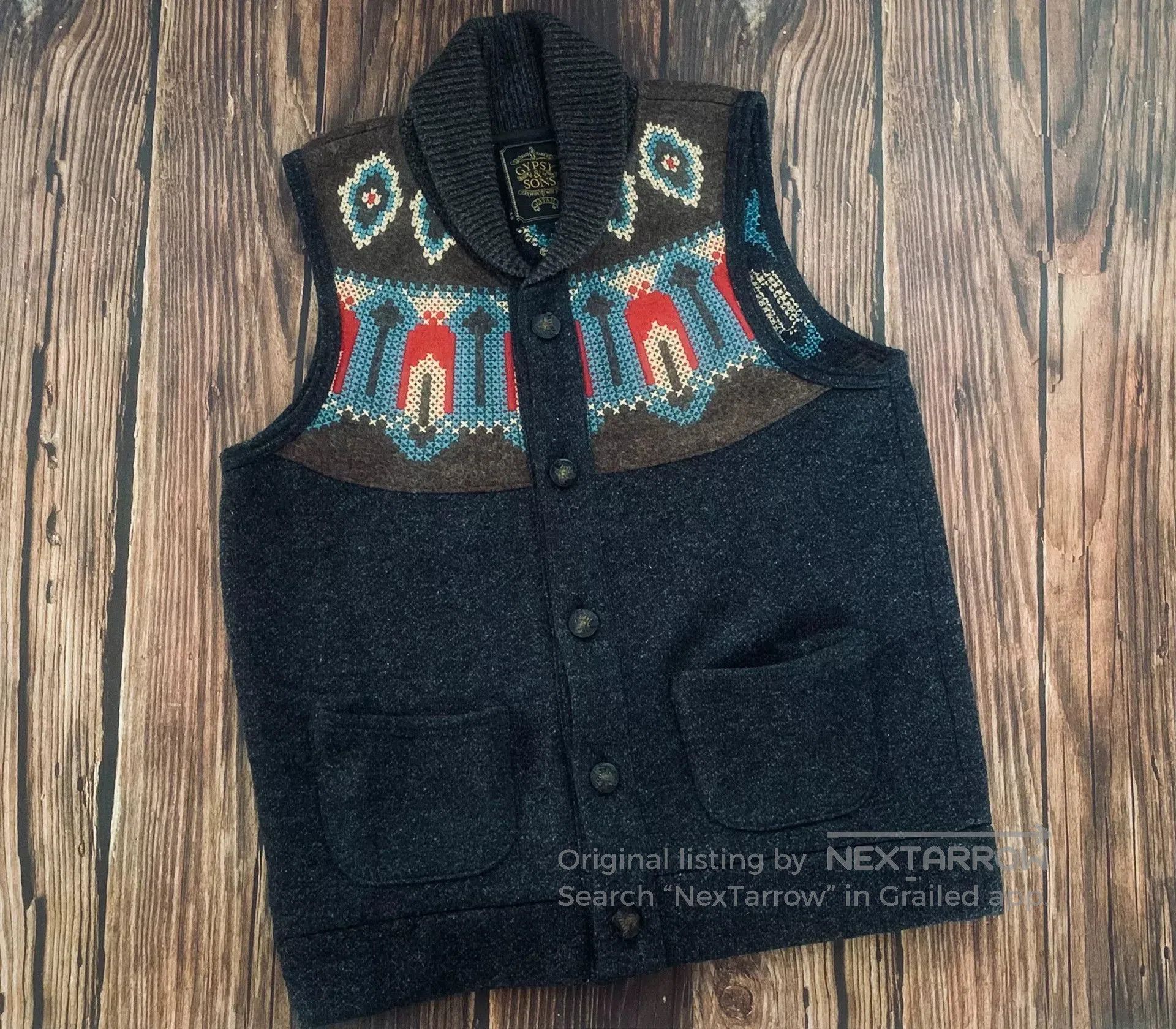 &SONS stylish gypsy sons navy patterned vest. Size US L / EU 52-54 / 3 - 1 Thumbnail
