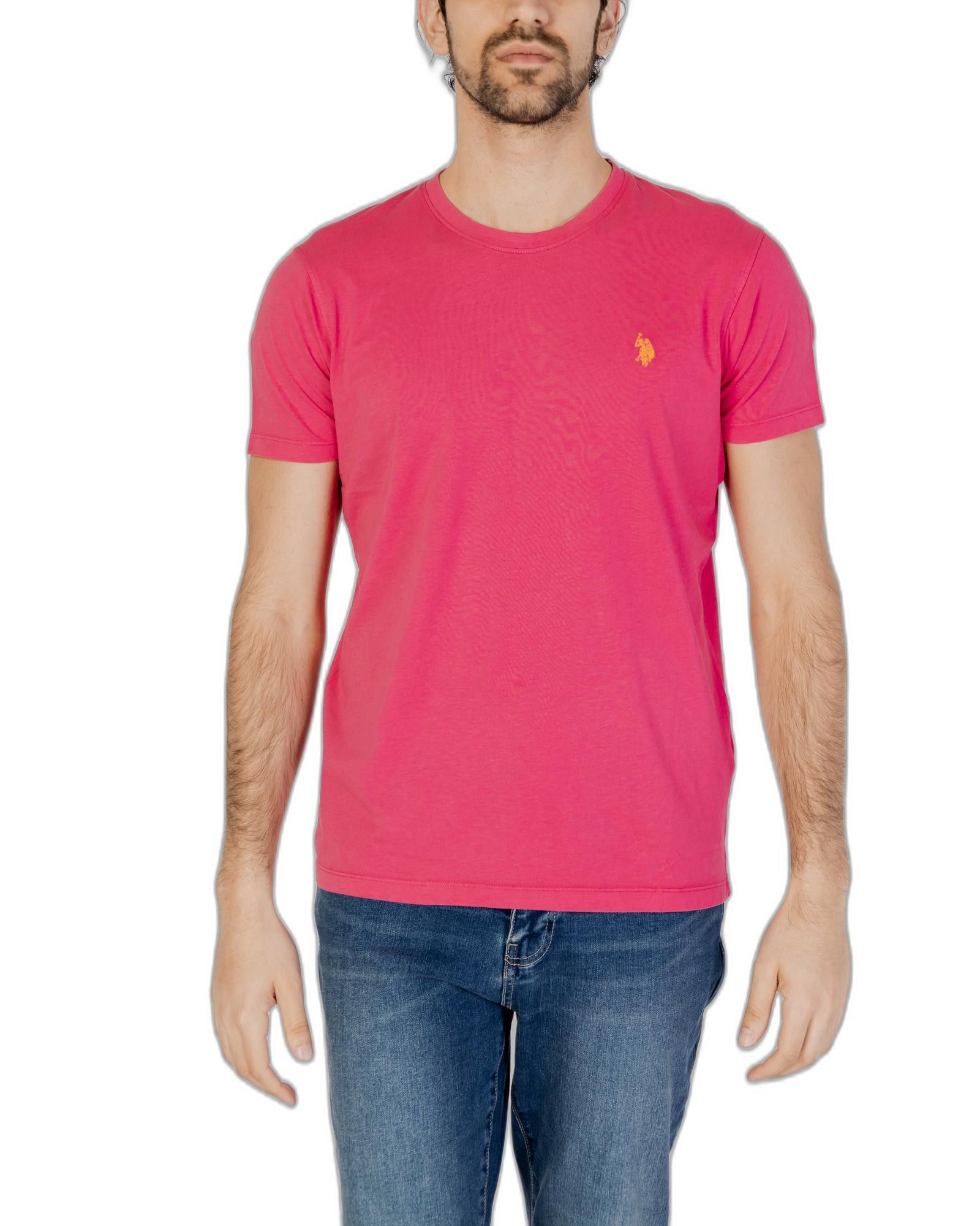 image of U S Polo Assn Plain Cotton T-Shirt With Short Sleeves in Pink, Men's (Size Small)