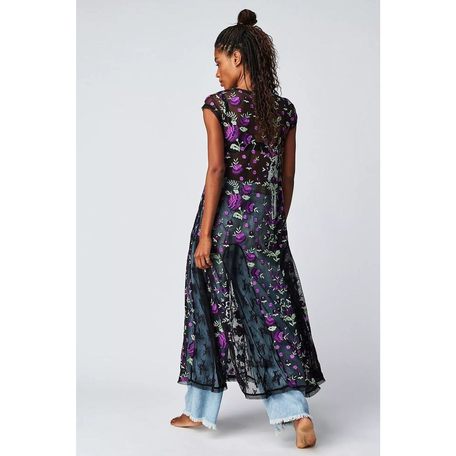 Free People New Sky Bright Floral Midi Dress $228 X-SMALL Black/Purple Size XS / US 0-2 / IT 36-38 - 3 Thumbnail