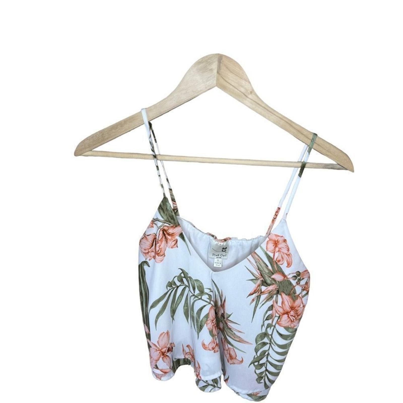 Designer Pink Owl. White/Pink/Green Floral Crop Top. Size Small. Size S / US 4 / IT 40 - 9 Thumbnail