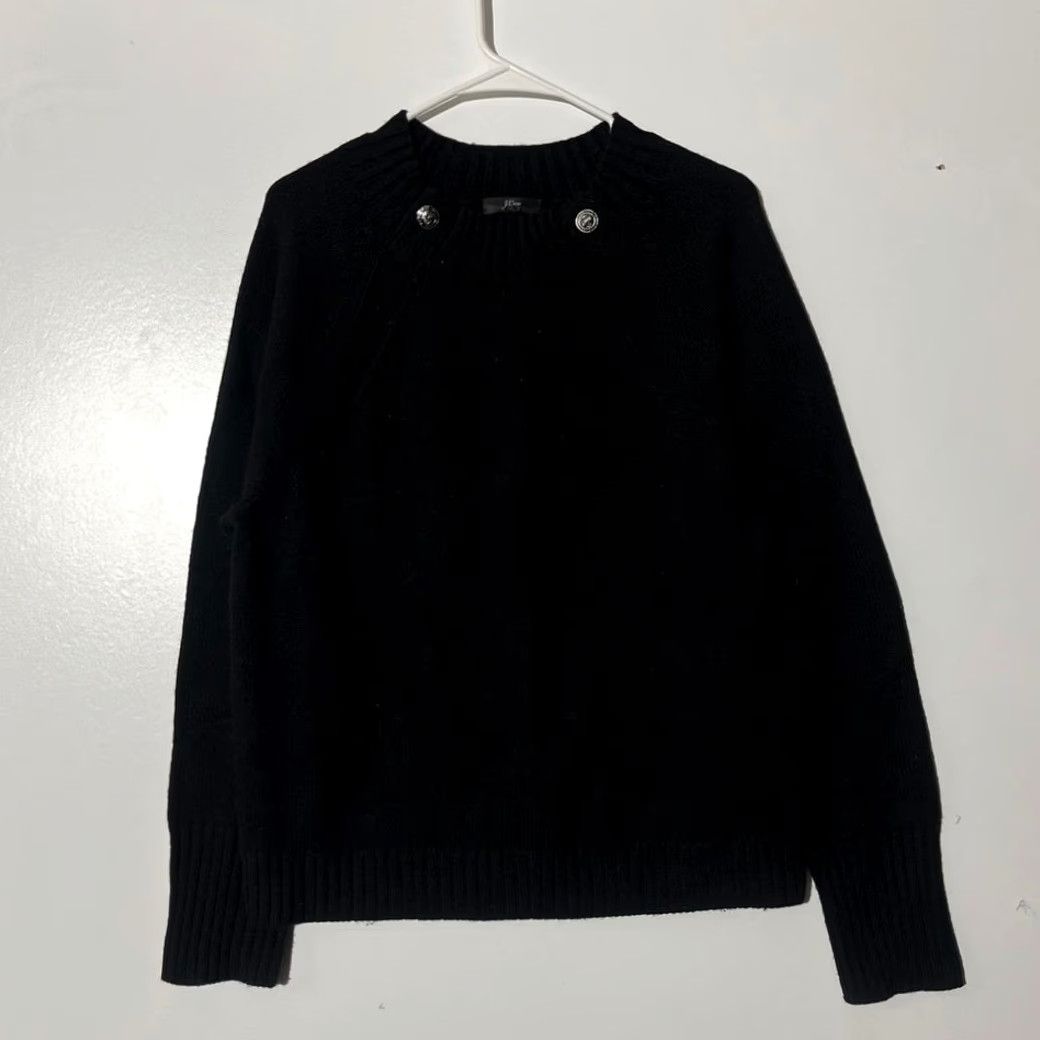 J.Crew VINTAGE J. Crew Wool Blend Black 2 Silver Button Pullover Sweater Women's Size L Size L / US 10 / IT 46 - 2 Thumbnail