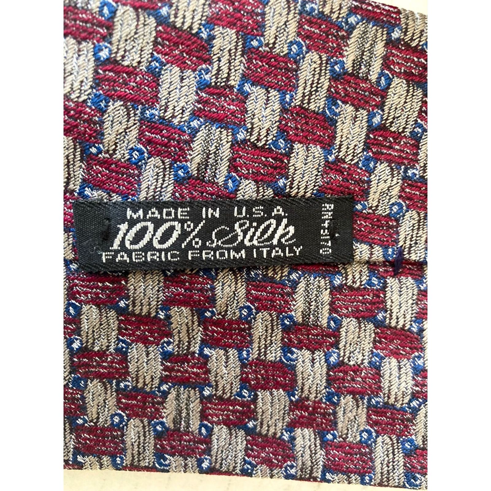 Vintage Bill Robinson Tie Men's Necktie Silk Basket Weave Pattern Gray Maroon Made Usa, Men's — image 5 of 6