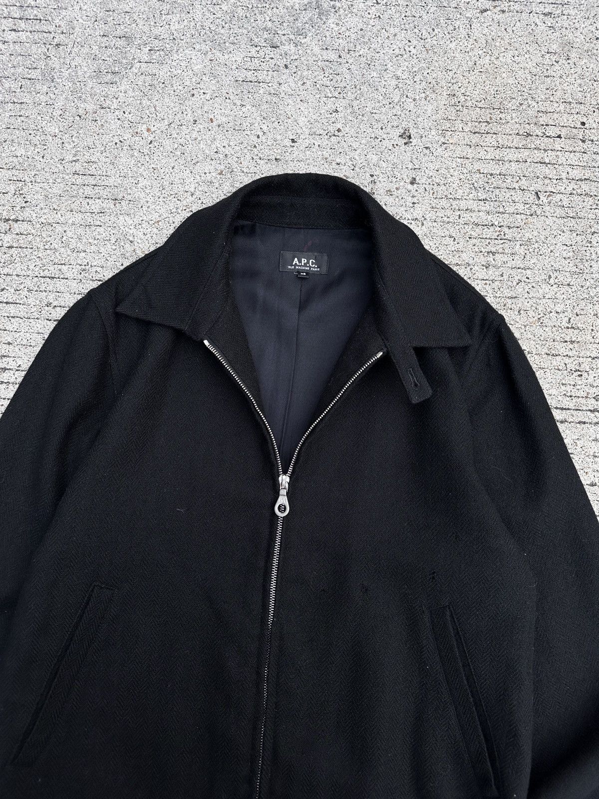 A.P.C. A.P.C. Herringbone Black Wool Bomber Jacket Size US XS / EU 42 / 0 - 3 Thumbnail