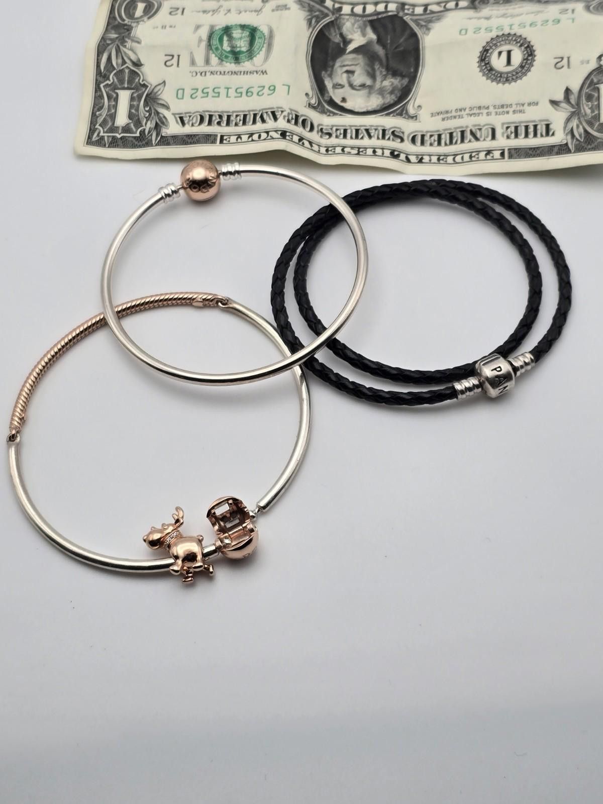 pandora Lot of 3 Genuine Pandora Bracelets + Reindeer Charm Size ONE SIZE - 1 Thumbnail