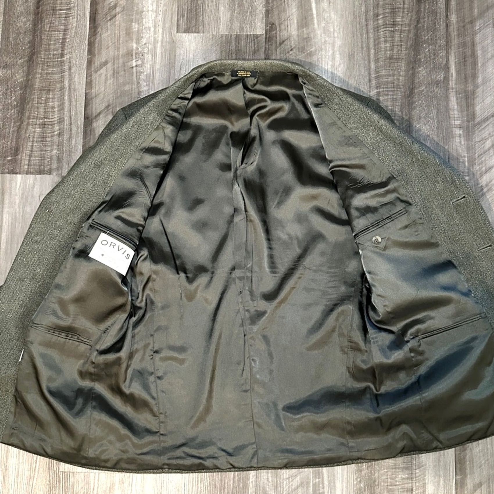 Orvis Orvis Blazer Men 42R Olive Herringbone Heavy Tweed Wool 2 Piece Buttoned Blazer - 42R Size 42R - 6 Thumbnail